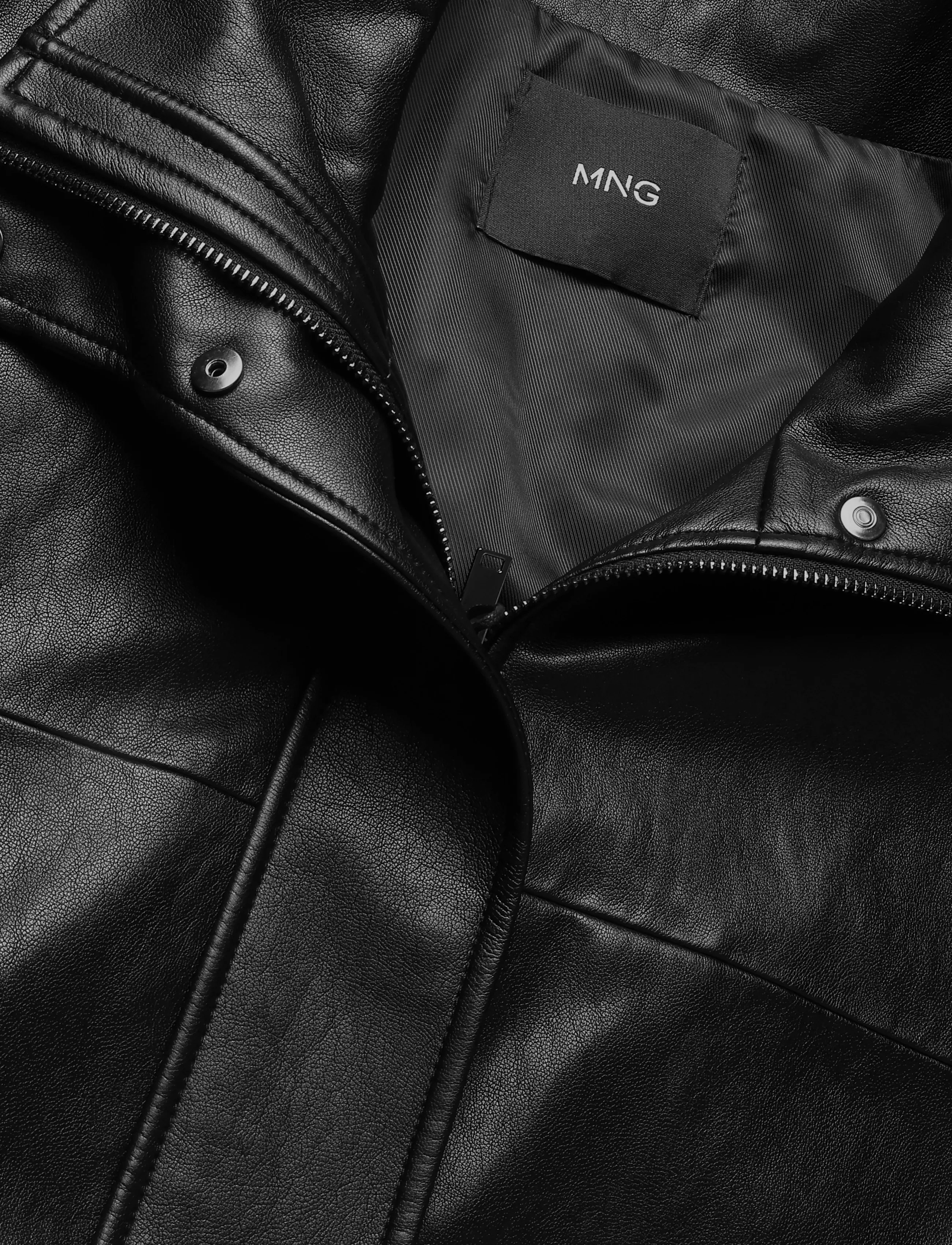 Mango - Leather effect jacket with collar - læderjakker - black - 4