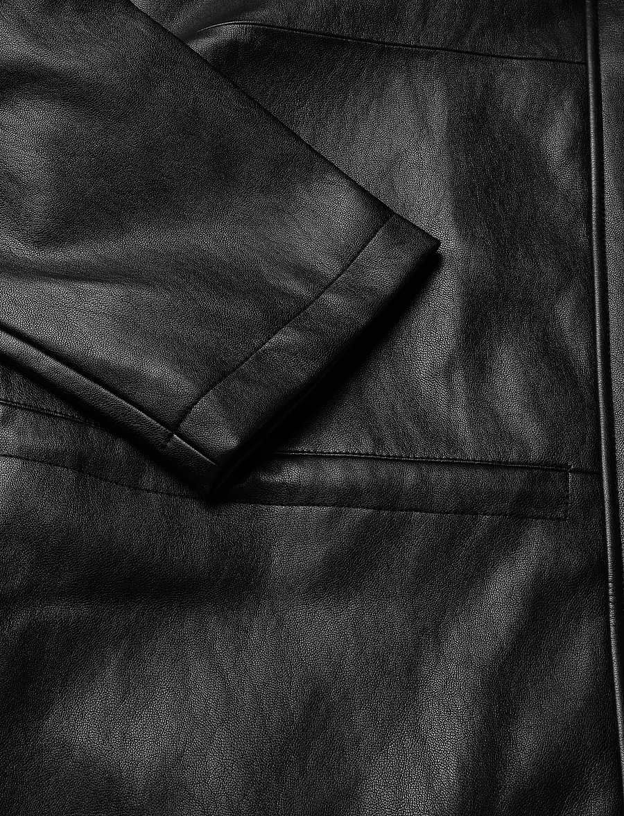 Mango - Leather effect jacket with collar - læderjakker - black - 5