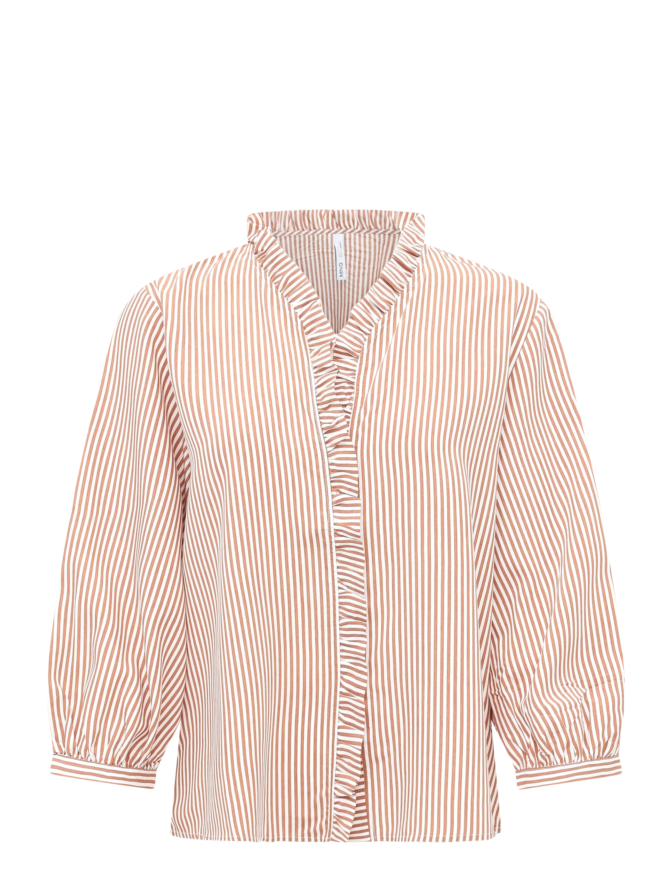 Mango Striped blouse with frill detail - Tøj - BROWN / brown