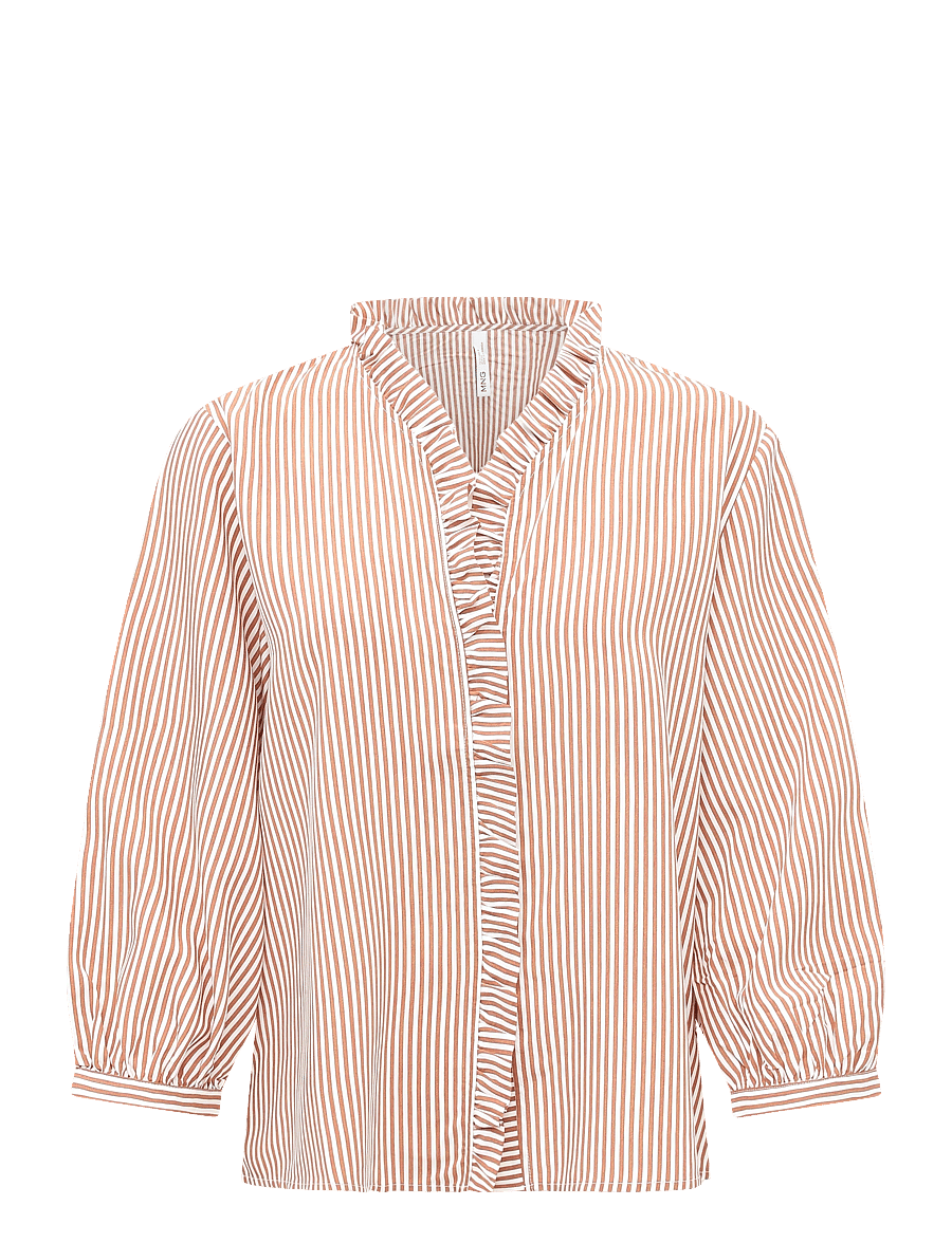 Mango - Striped blouse with frill detail - langærmede bluser - brown - 1
