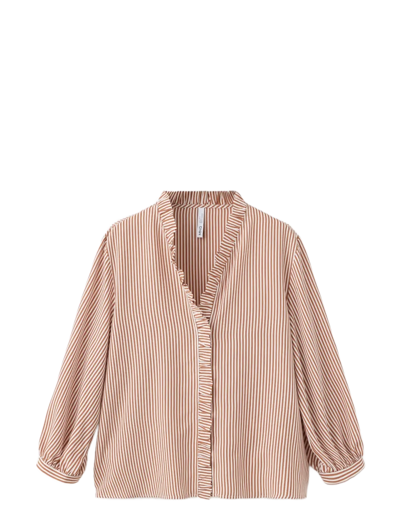 Mango - Striped blouse with frill detail - brown - 1