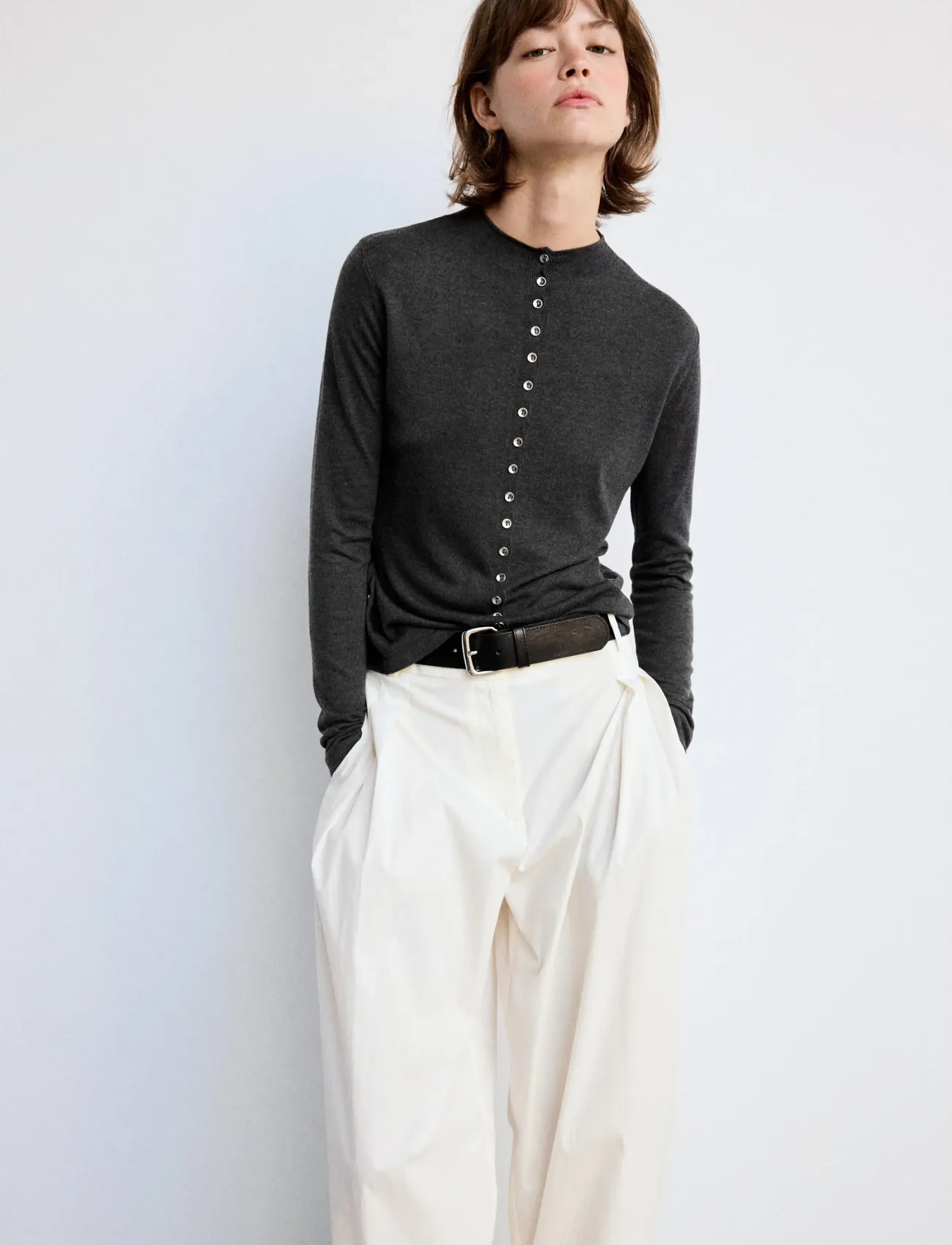 Mango - Fine-knit cardigan with metal buttons - koftor - charcoal - 0