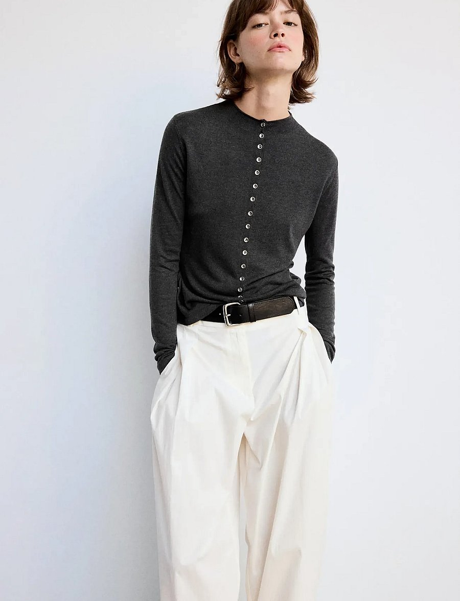 Mango - Fine-knit cardigan with metal buttons - koftor - charcoal - 0
