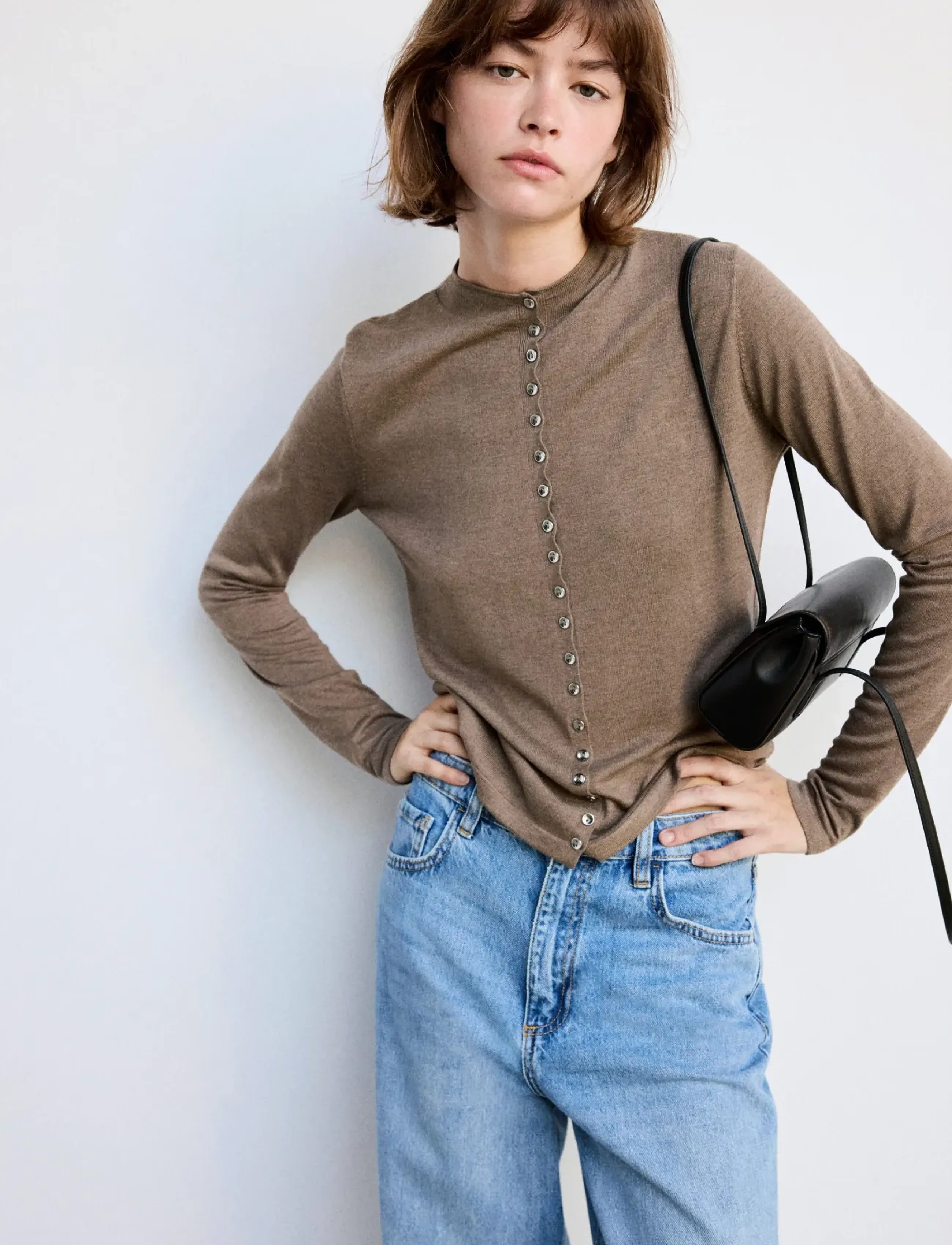 Mango - Fine-knit cardigan with metal buttons - koftor - medium brown - 0