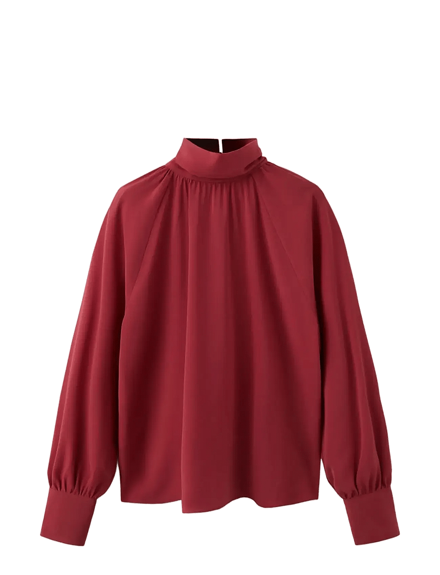 Mango - Ruched roll-neck blouse - langærmede bluser - dark red - 0