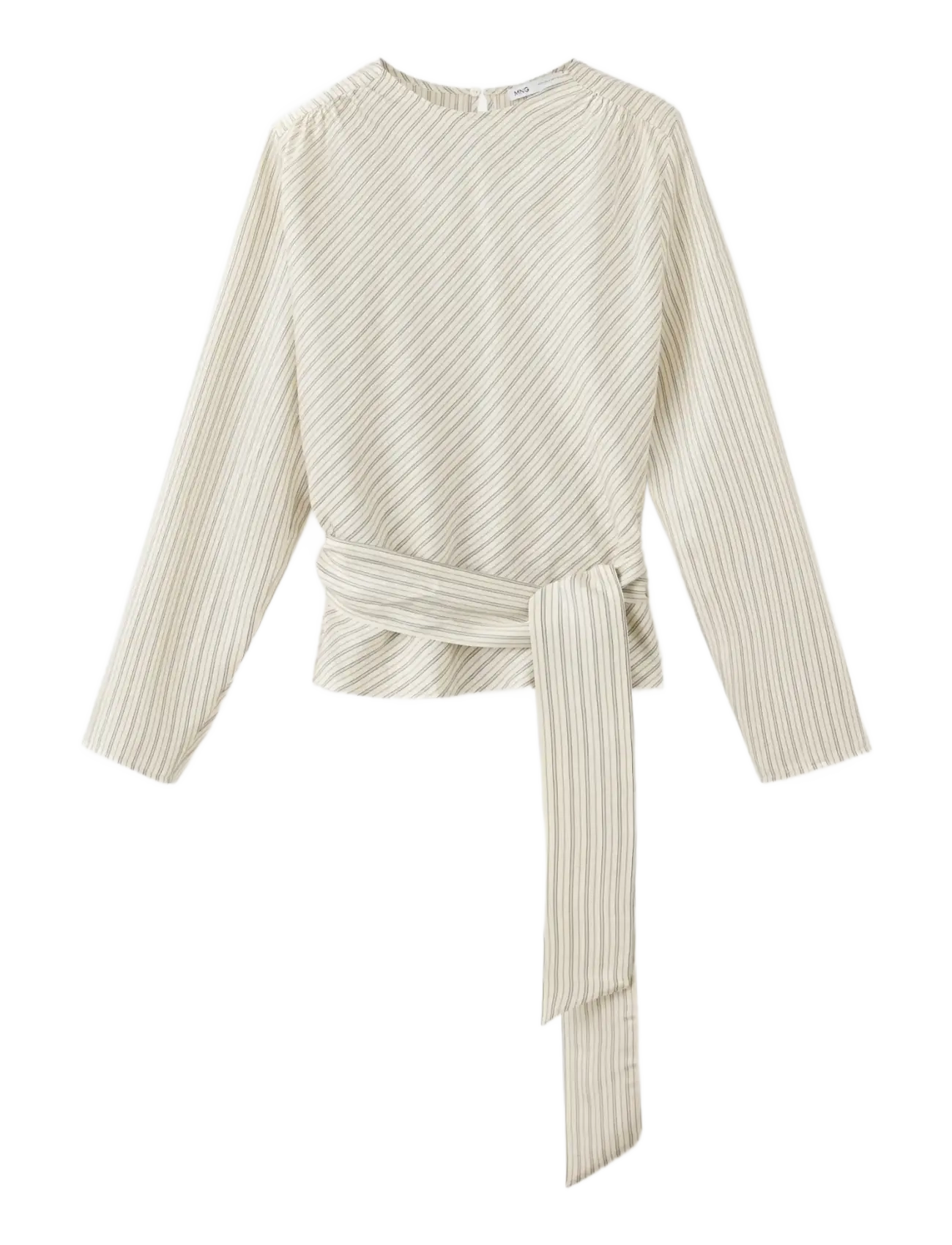 Mango Striped blouse with tie at the waist - Kläder - LIGHT BEIGE / beige