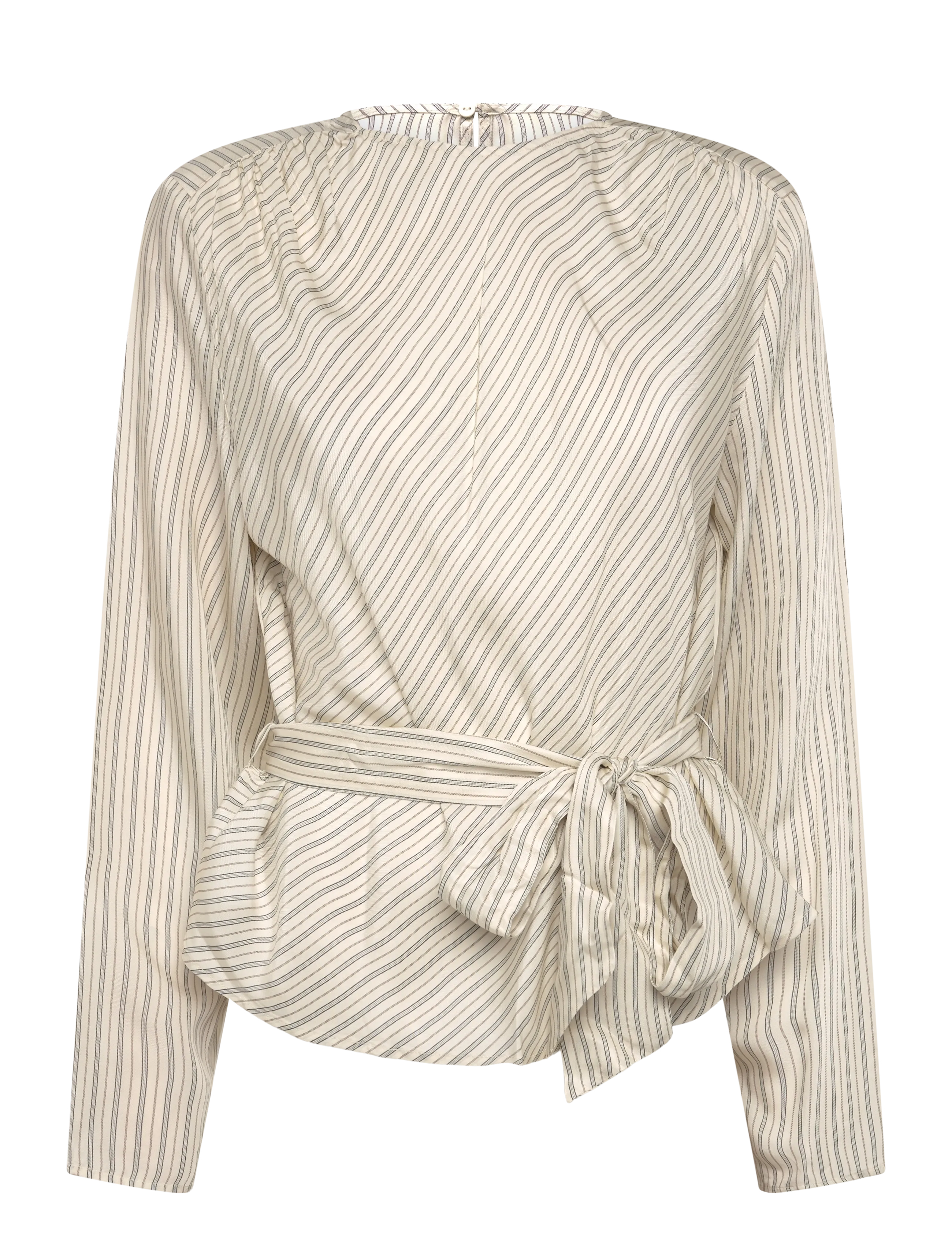 Mango - Striped blouse with tie at the waist - langærmede bluser - light beige - 1