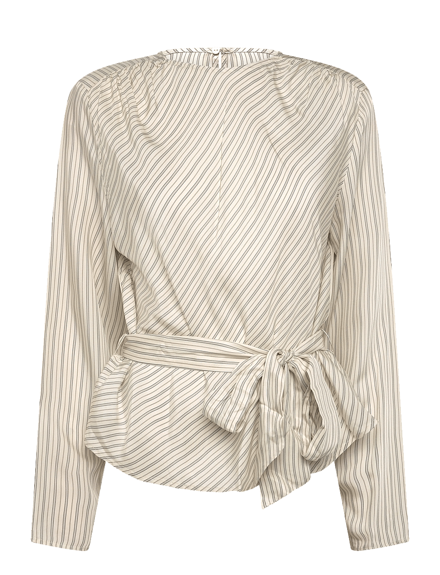 Mango - Striped blouse with tie at the waist - langærmede bluser - light beige - 1