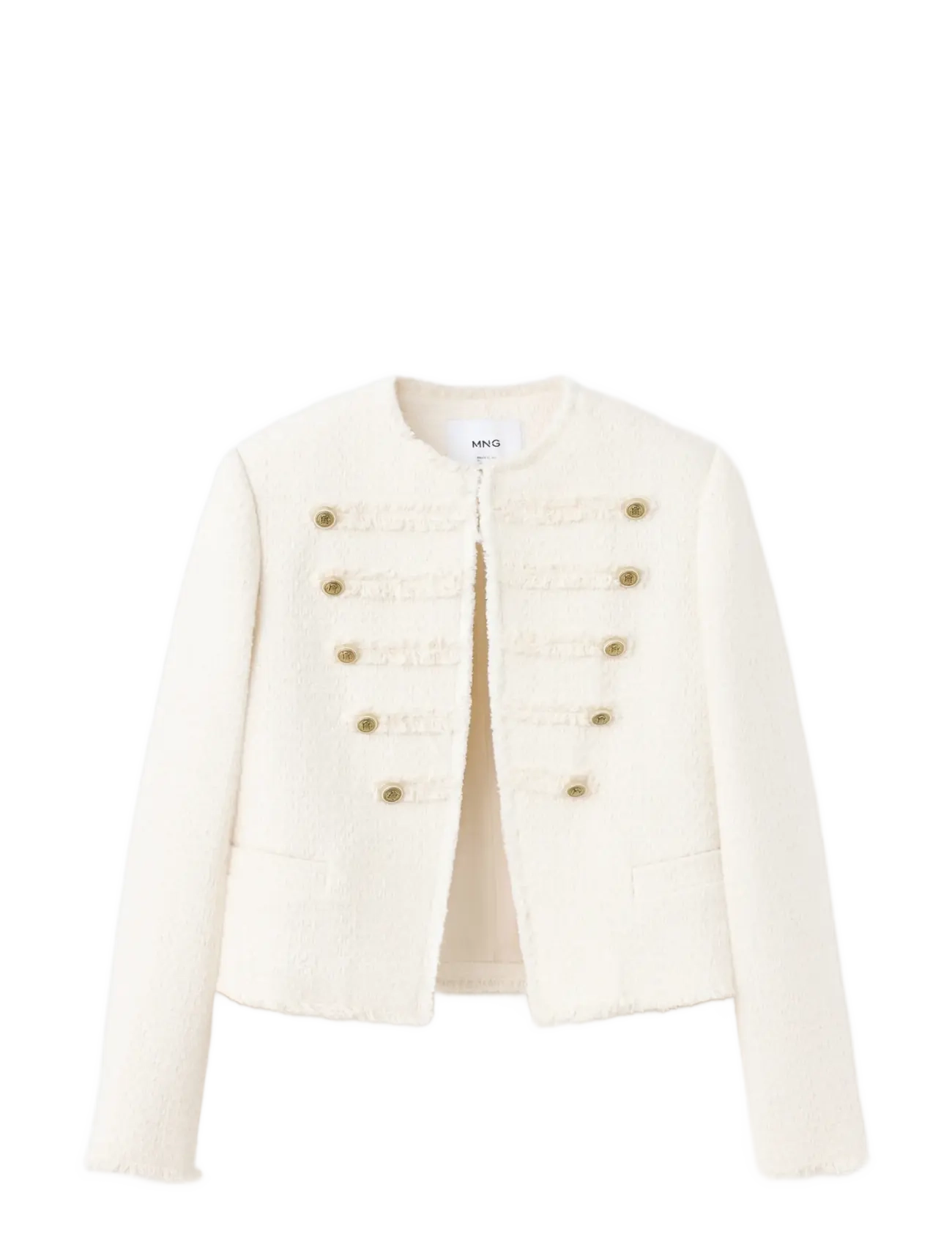 Mango Tweed jacket with decorative frogging closures - Säsongens färger - NATURAL WHITE / cream