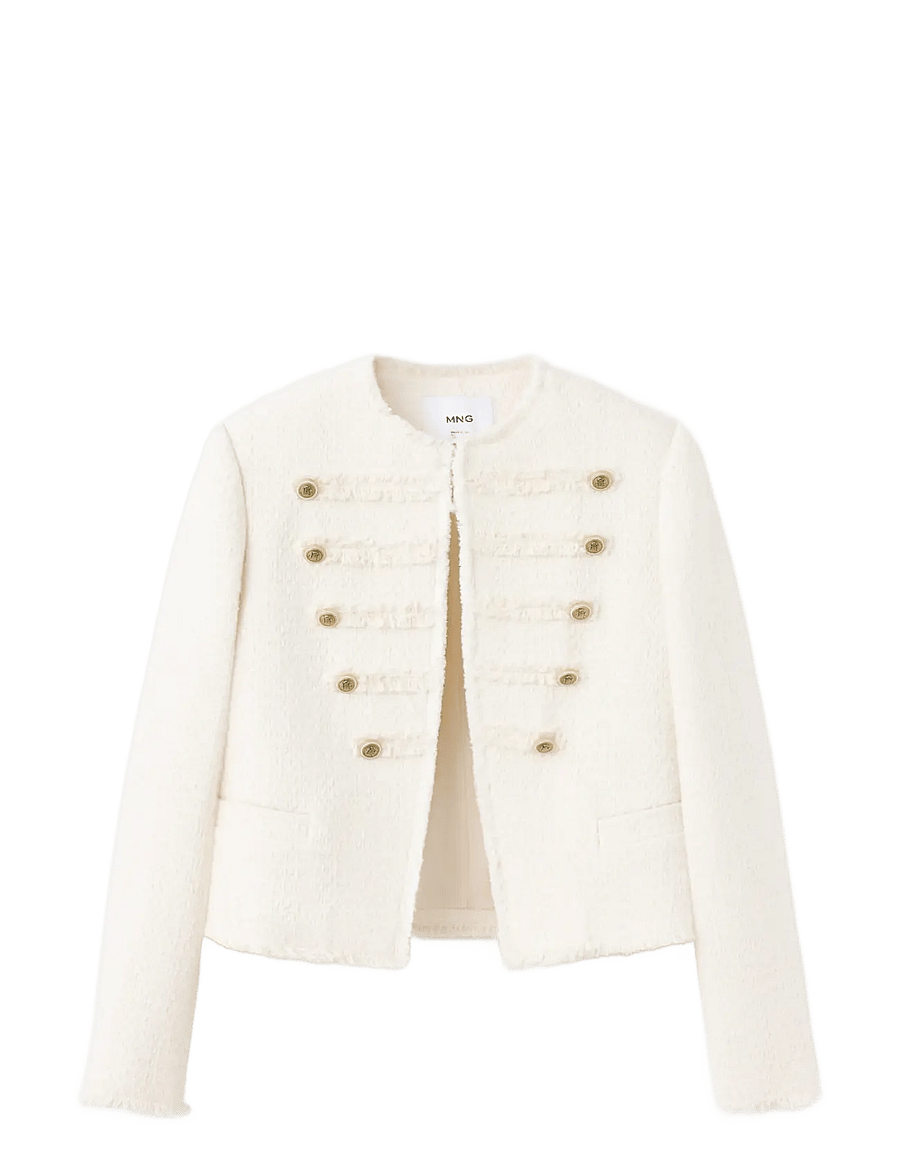 Mango - Tweed jacket with decorative frogging closures - boucles - natural white - 0