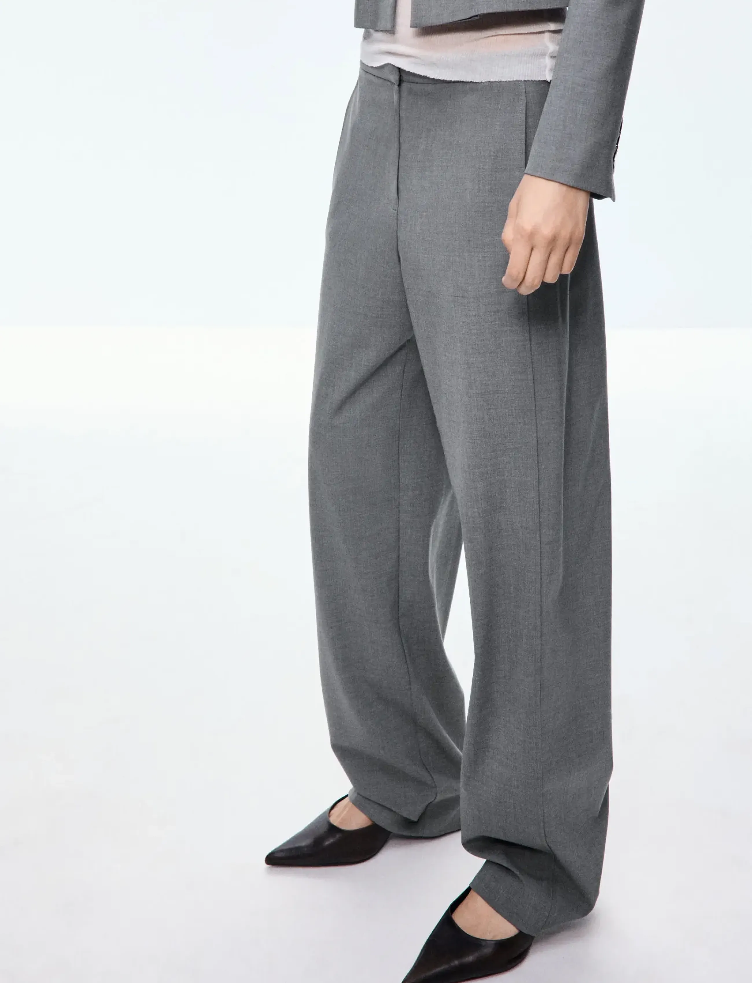 Mango Straight-leg trousers with seam detail - Kläder - GREY / grey