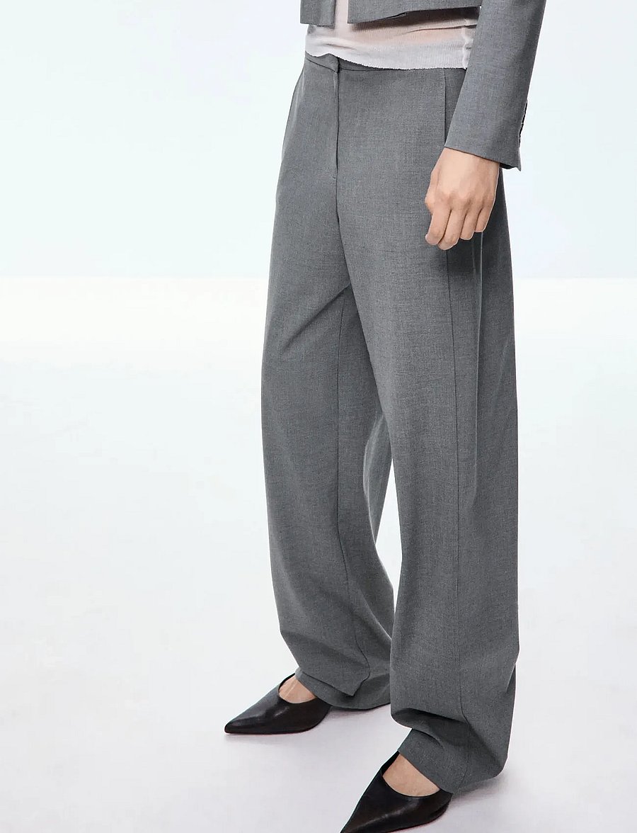 Mango - Straight-leg trousers with seam detail - raka byxor - grey - 0