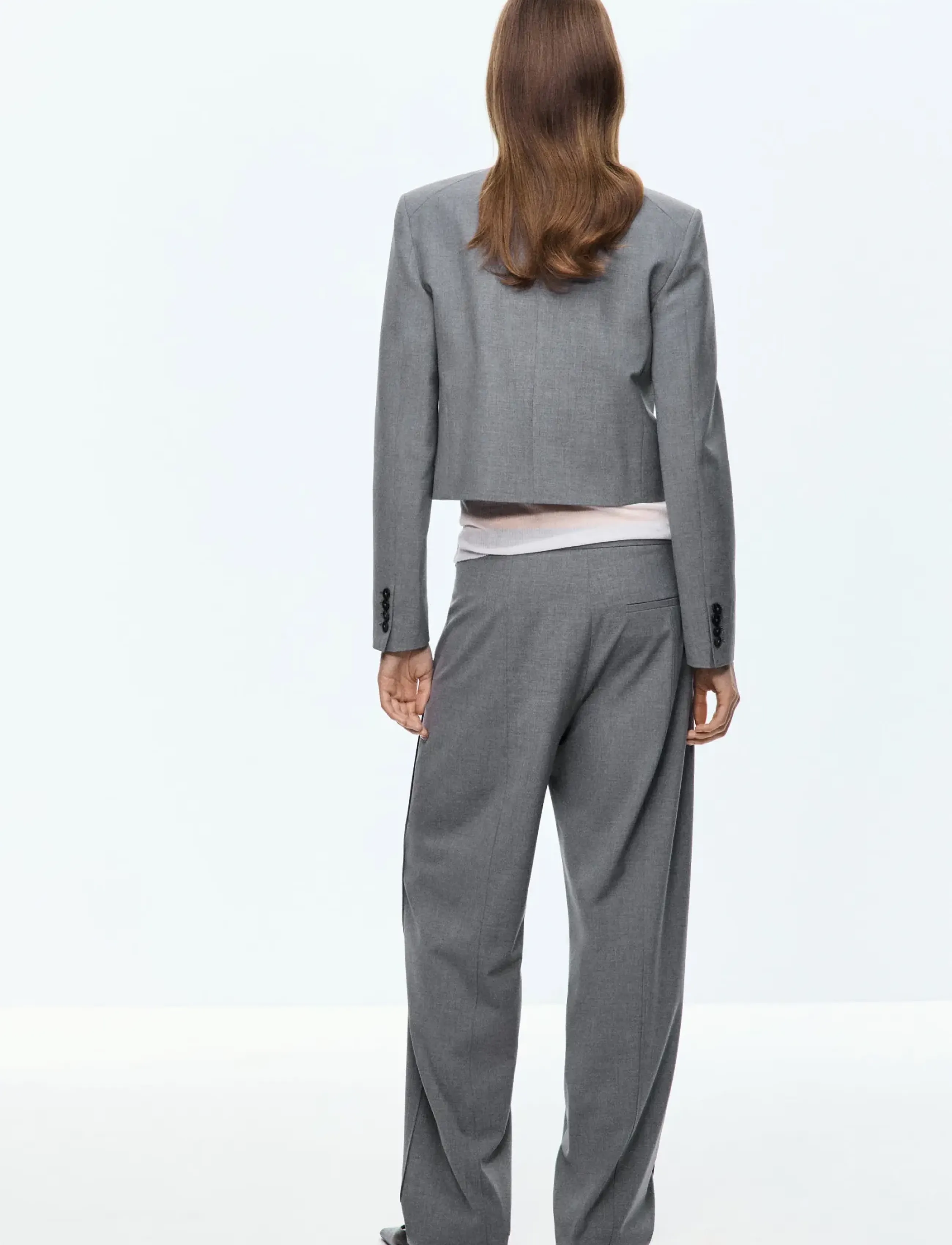 Mango - Straight-leg trousers with seam detail - raka byxor - grey - 2