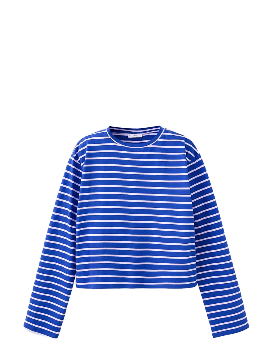 Mango - Striped cotton T-shirt - langærmede t-shirts - medium blue - 1
