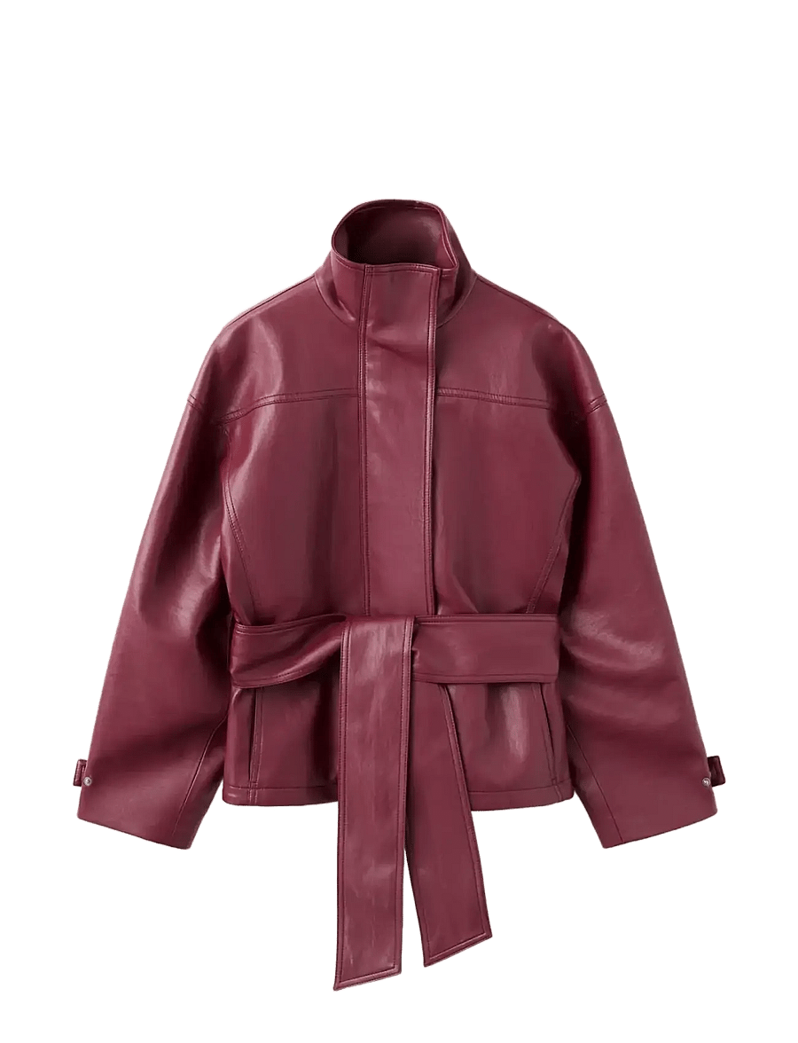 Mango - Leather effect jacket with collar - læderjakker - red - 1