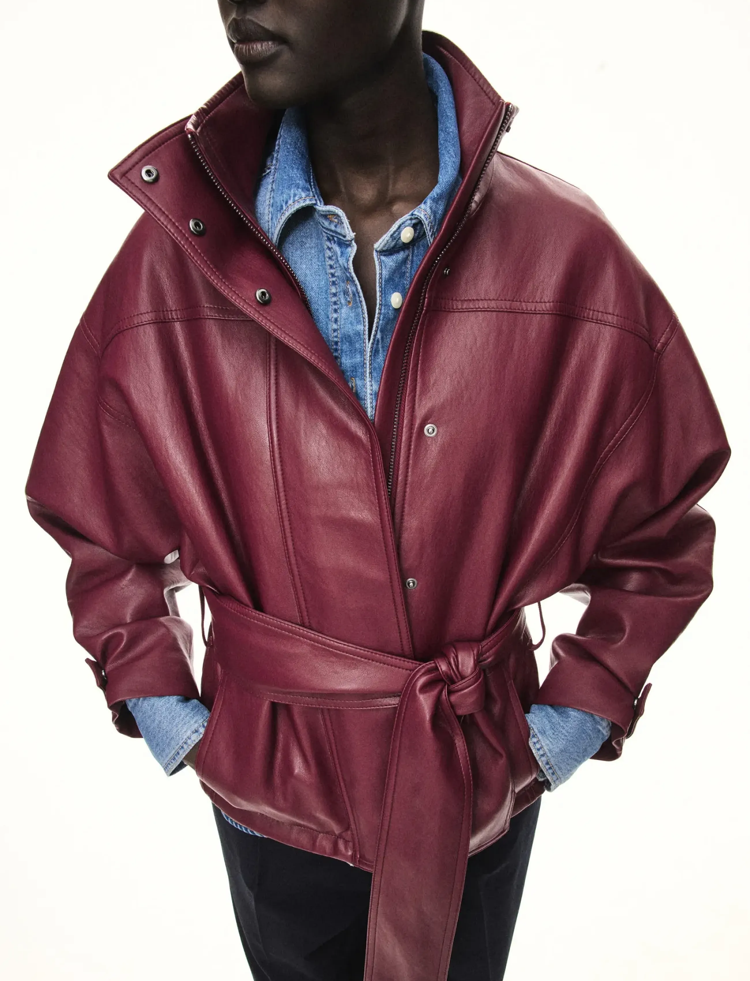 Mango Leather effect jacket with collar - Jakker - RED / burgundy