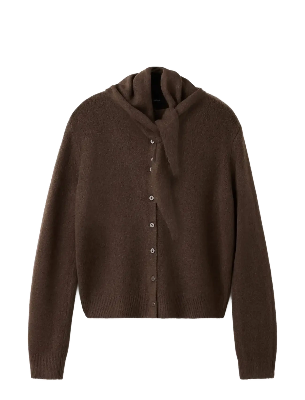 Mango Knitted cardigan with flocked detail - Kläder - DARK BROWN / brown