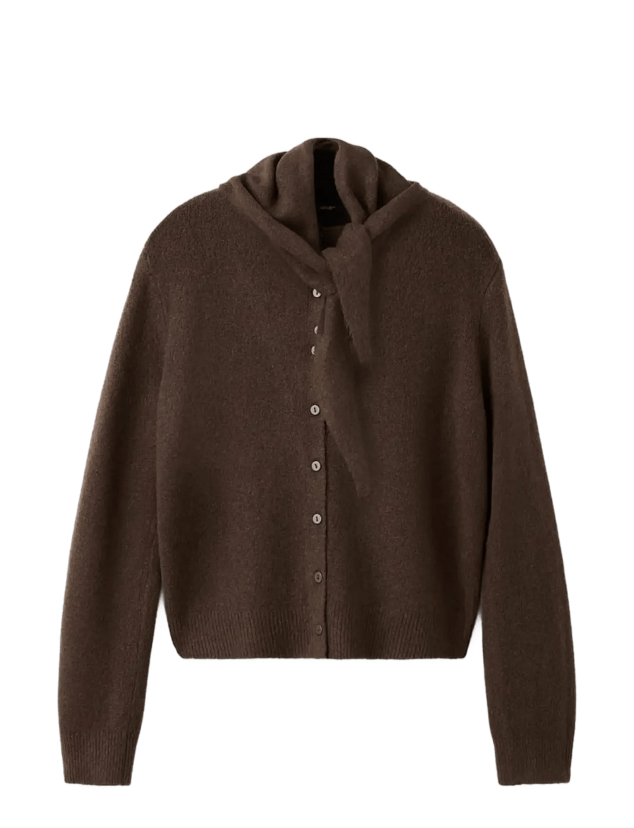 Mango - Knitted cardigan with flocked detail - koftor - dark brown - 0