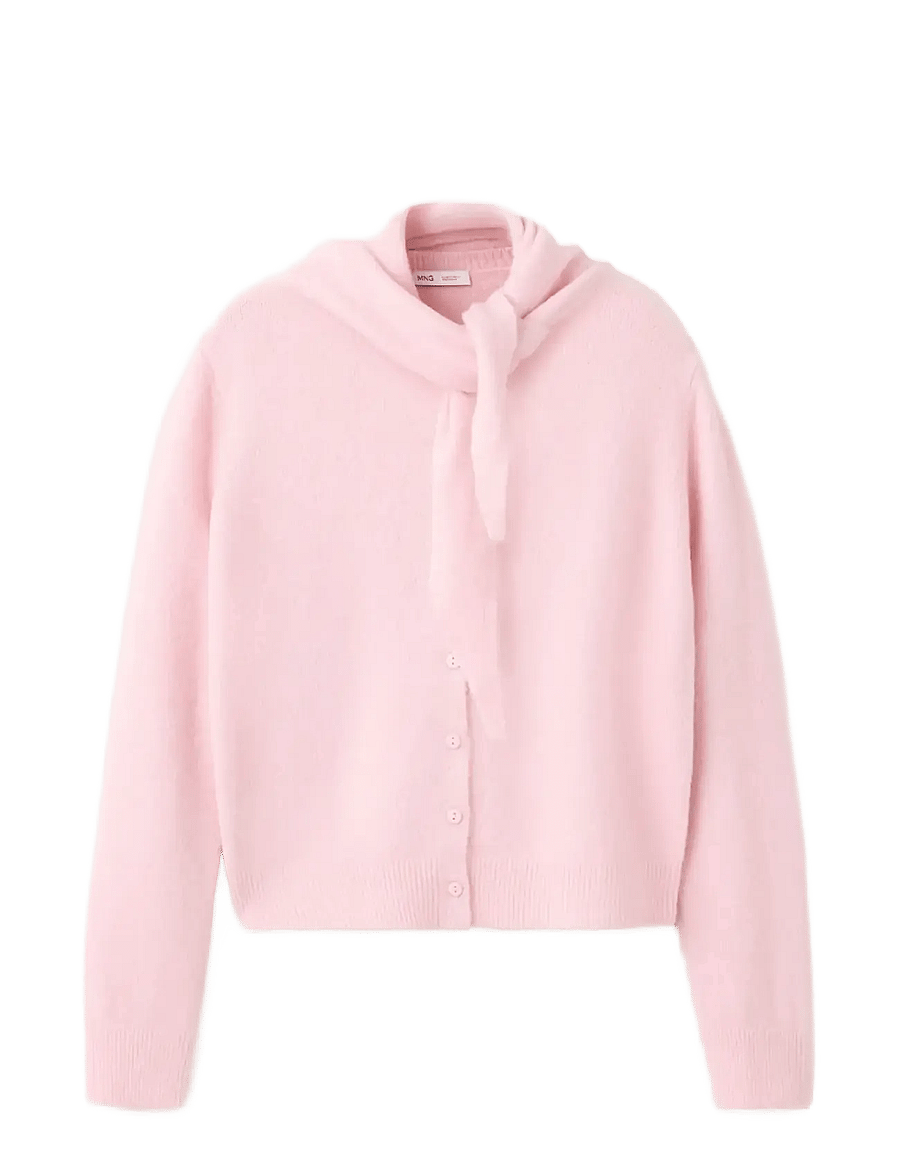 Mango - Knitted cardigan with flocked detail - cardigans - lt-pastel pink - 0