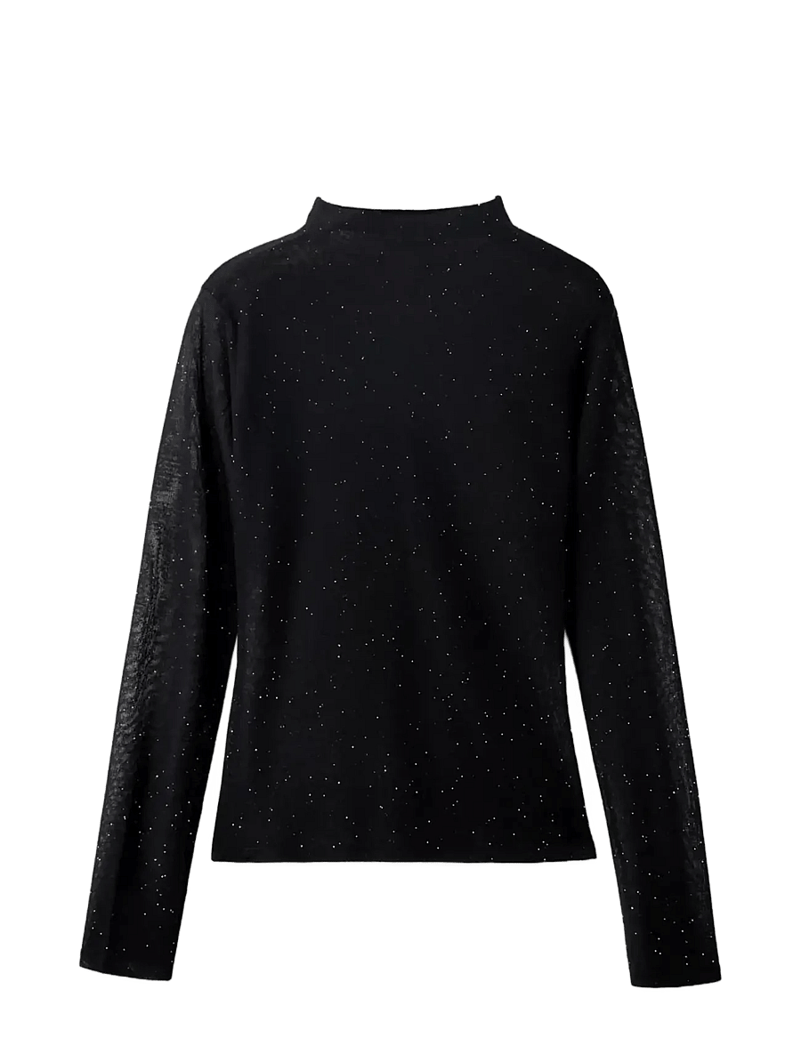 Mango - Roll-neck top with glitter - stickade tröjor - black - 1