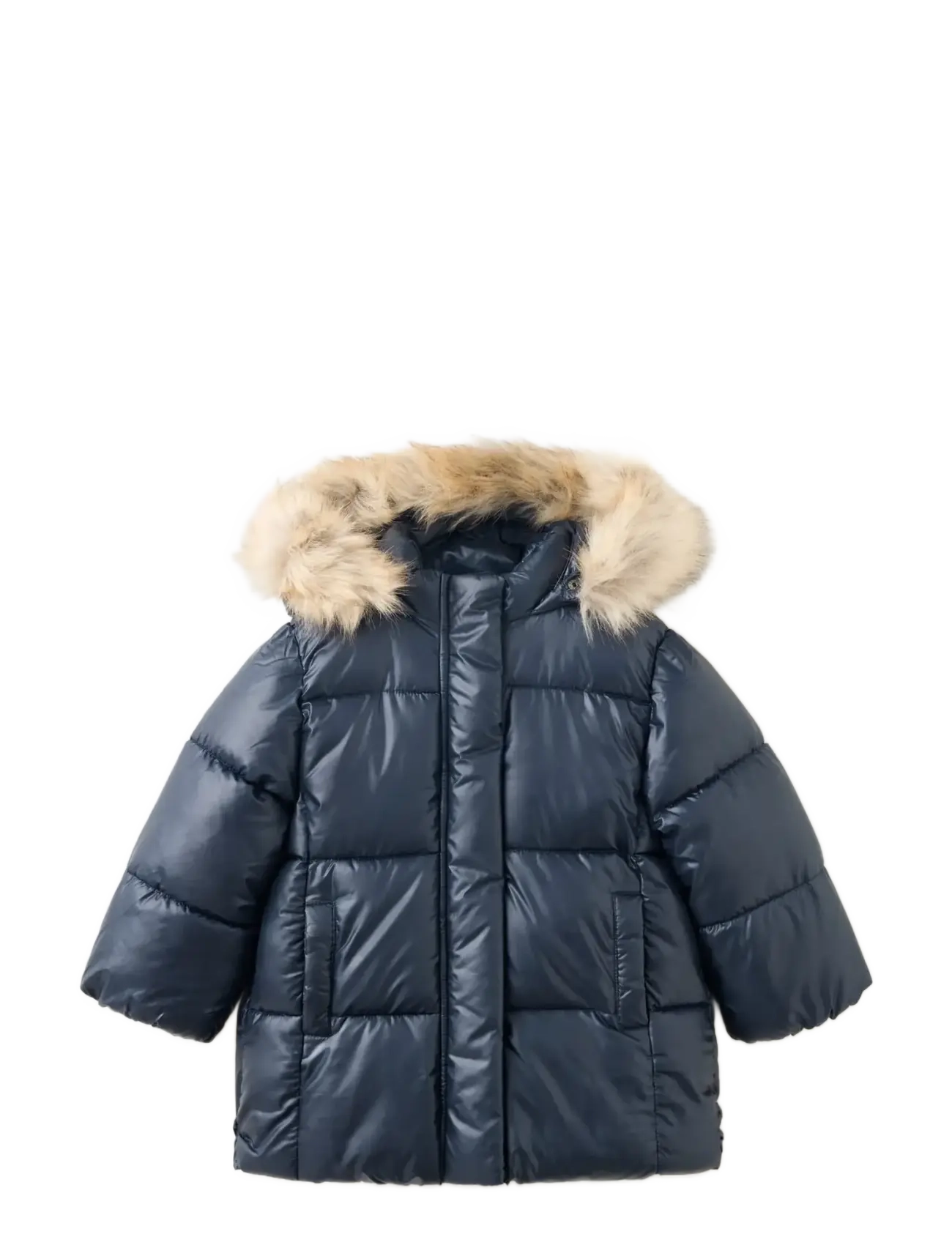 Mango Puffer coat with fur-effect hood - Quiltede jakker - NAVY / navy