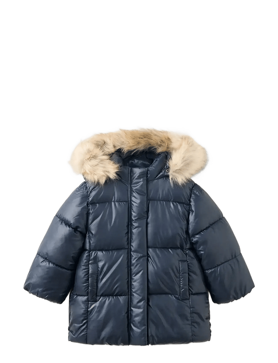 Mango - Puffer coat with fur-effect hood - quiltede jakker - navy - 0