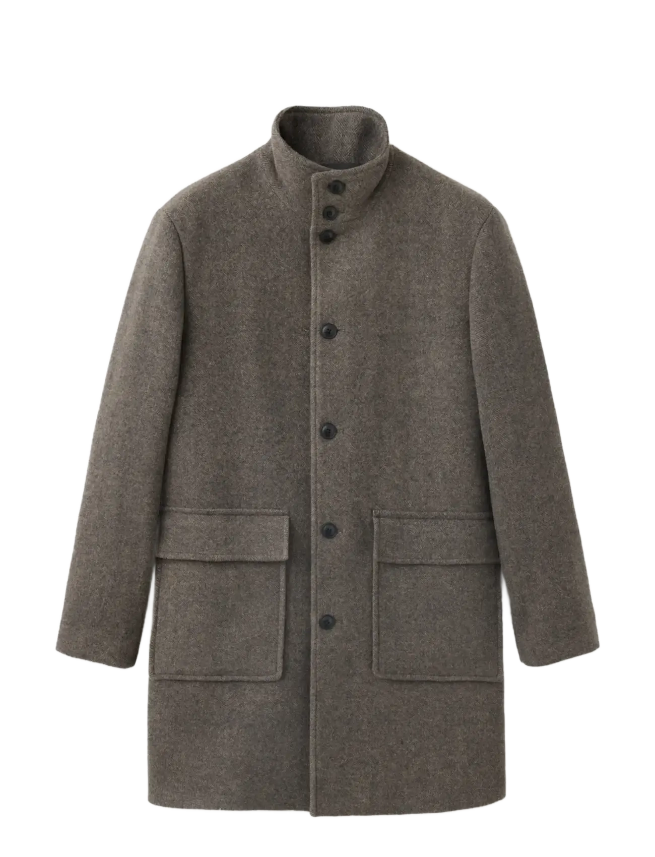 Mango Wool blend coat with funnel neck - Kläder - MEDIUM BROWN / grey