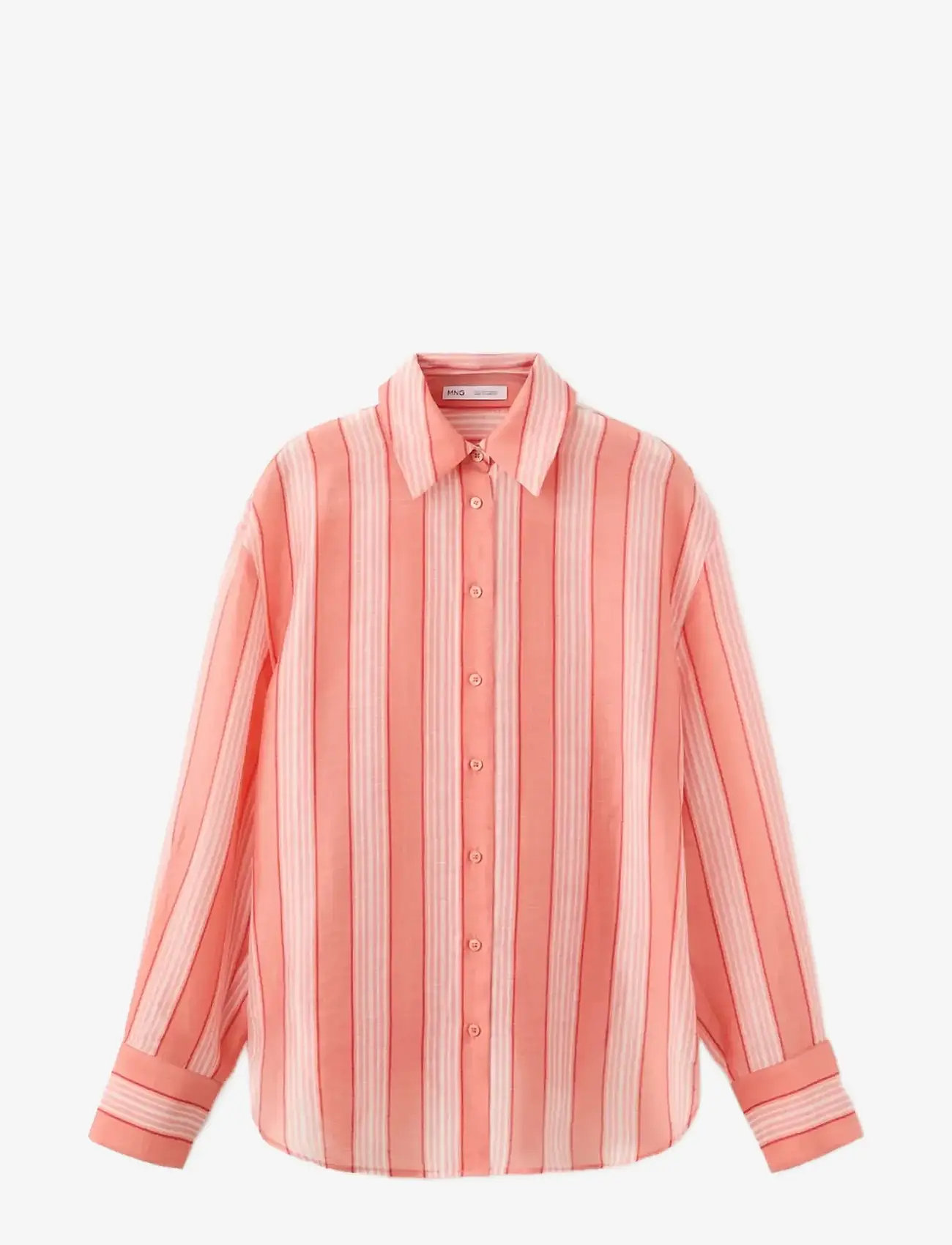 Mango - Linen lyocell blend stripe shirt - hørskjorter - orange - 1
