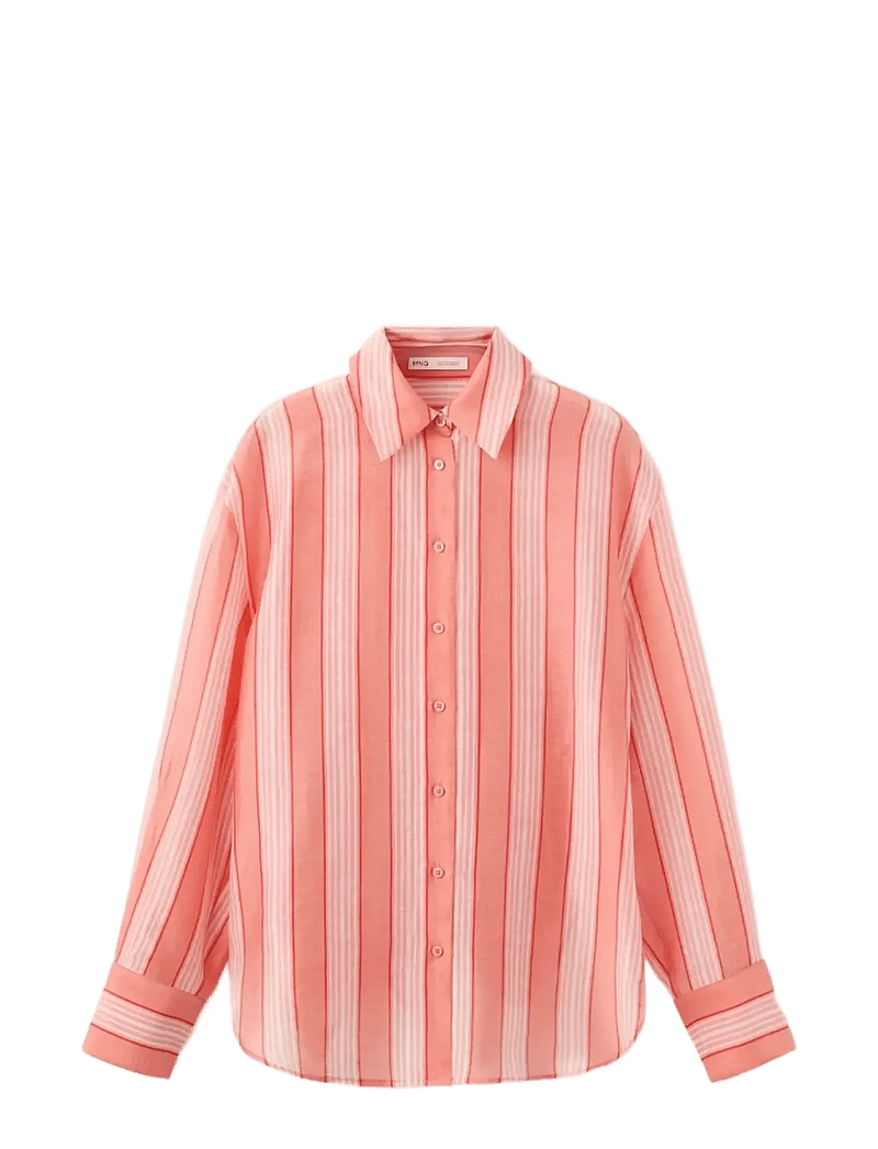 Mango - Linen lyocell blend stripe shirt - hørskjorter - orange - 1