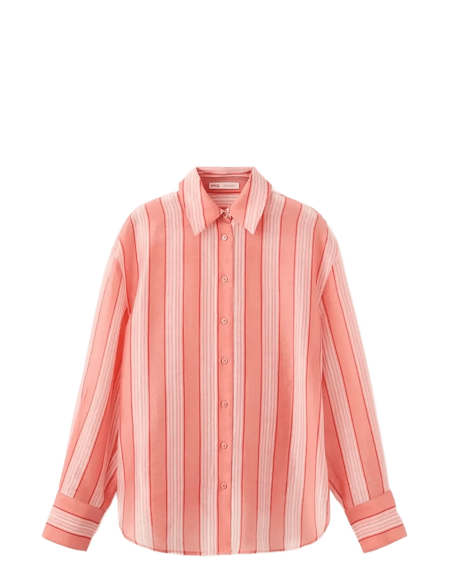 Mango - Linen lyocell blend stripe shirt - leinenhemden - orange - 1