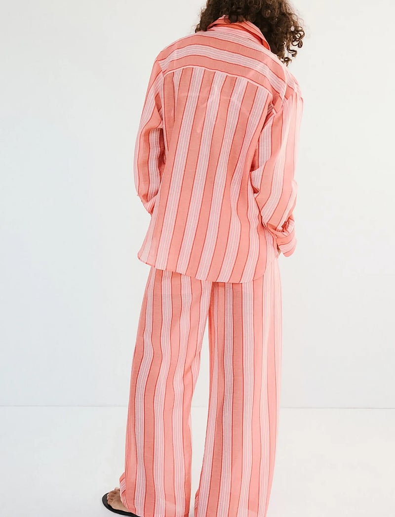 Mango - Linen lyocell blend stripe shirt - hørskjorter - orange - 2