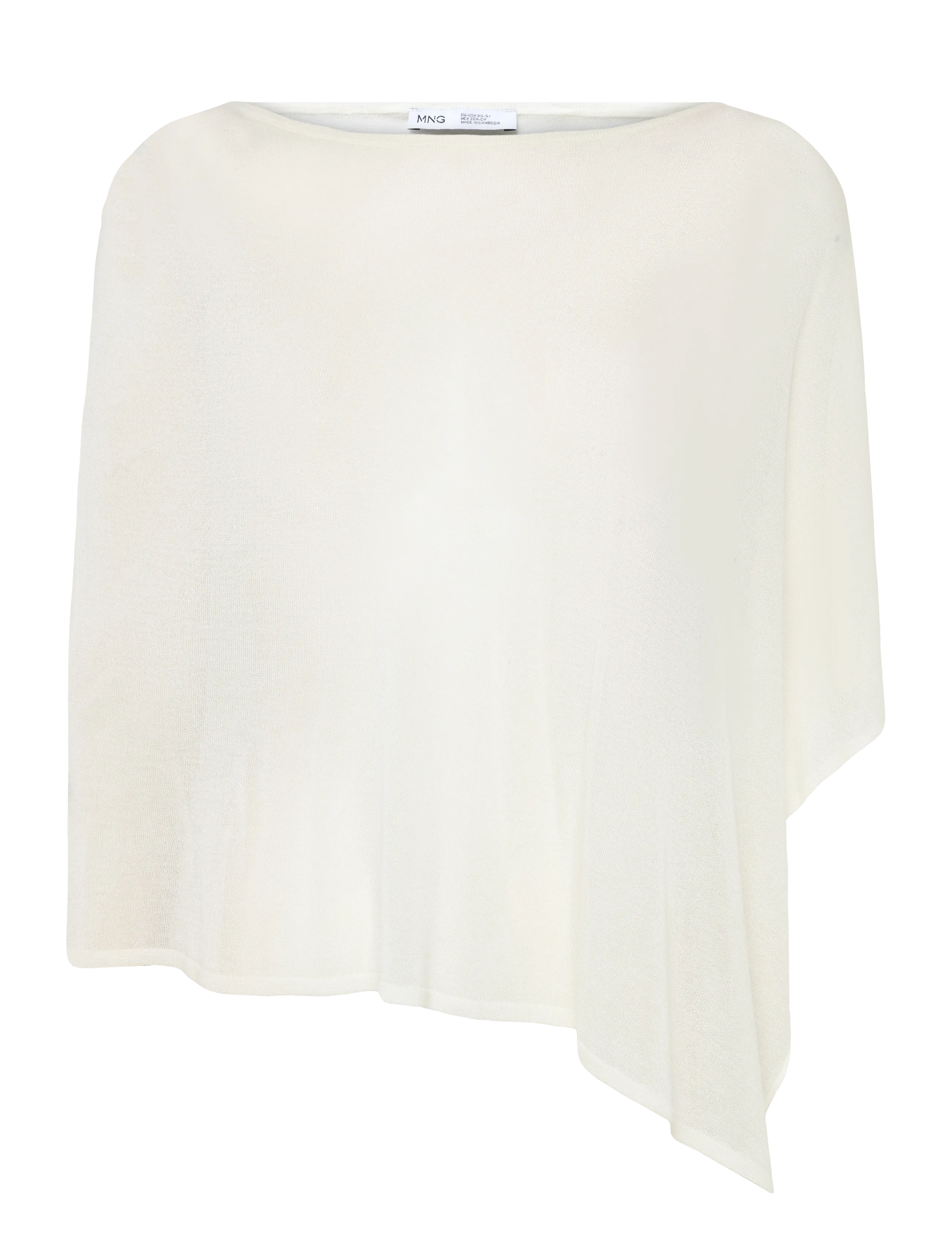 Mango Asymmetrical Knitted Cape, M/L, Knitwear, Creme - Ponchos, Frauen