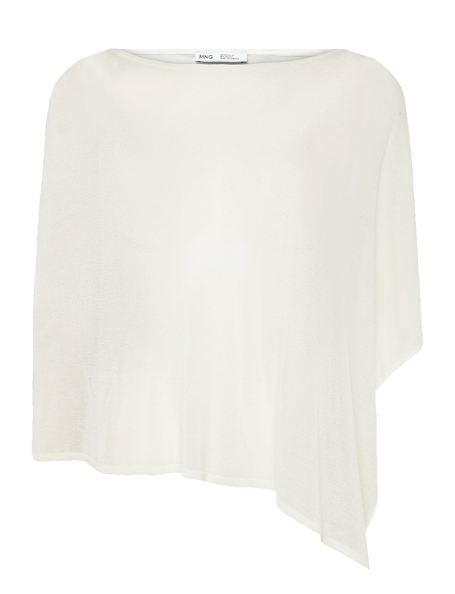 Mango - Asymmetrical knitted cape - ponchos & capes - natural white - 0