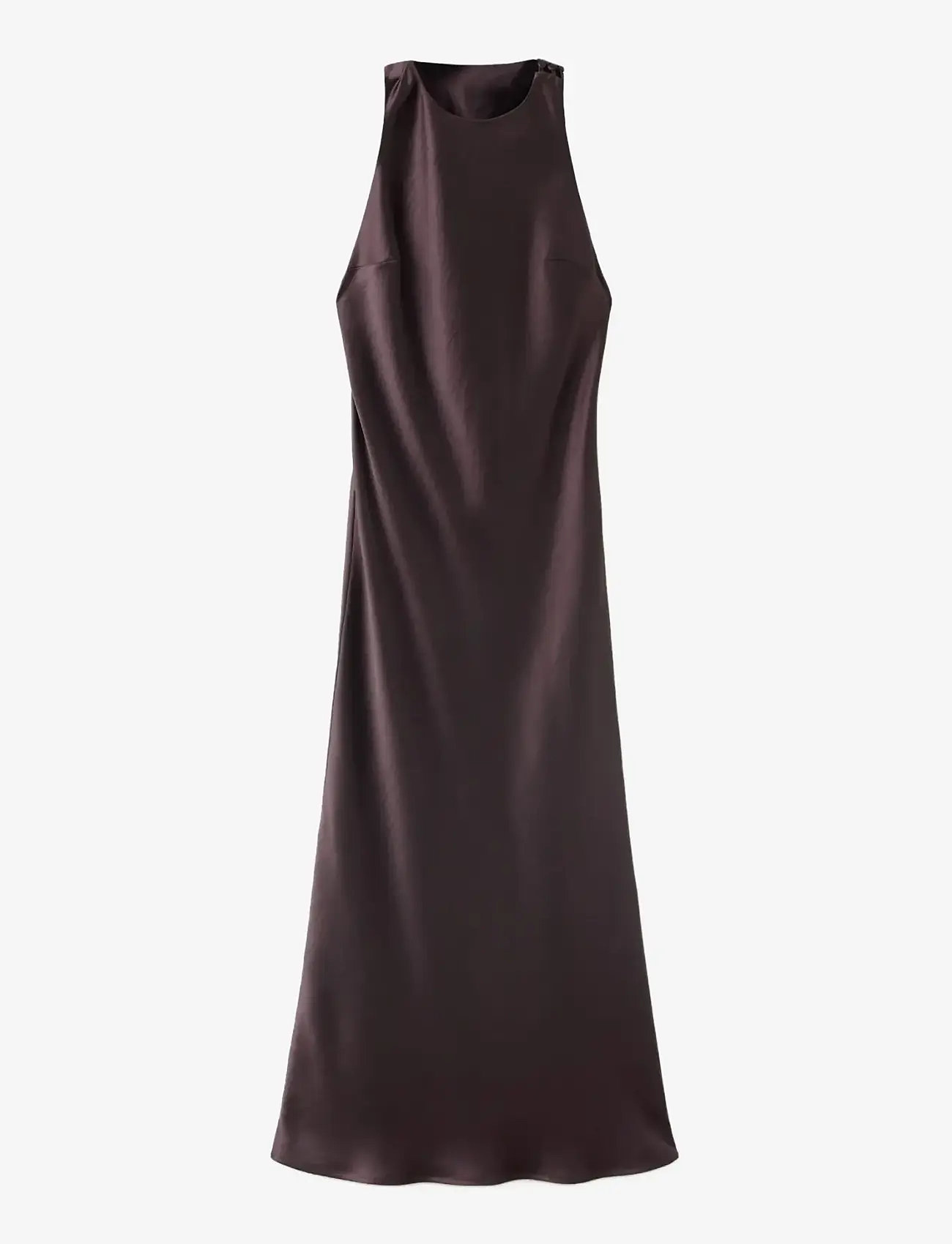 Mango - Back detail satin dress - slip dresses - dark brown - 1