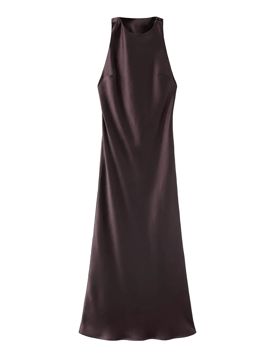 Mango - Back detail satin dress - slipklänningar - dark brown - 1