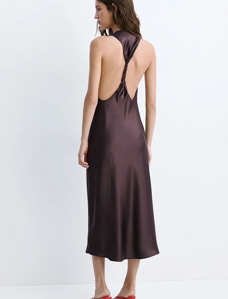 Mango - Back detail satin dress - slip dresses - dark brown - 2