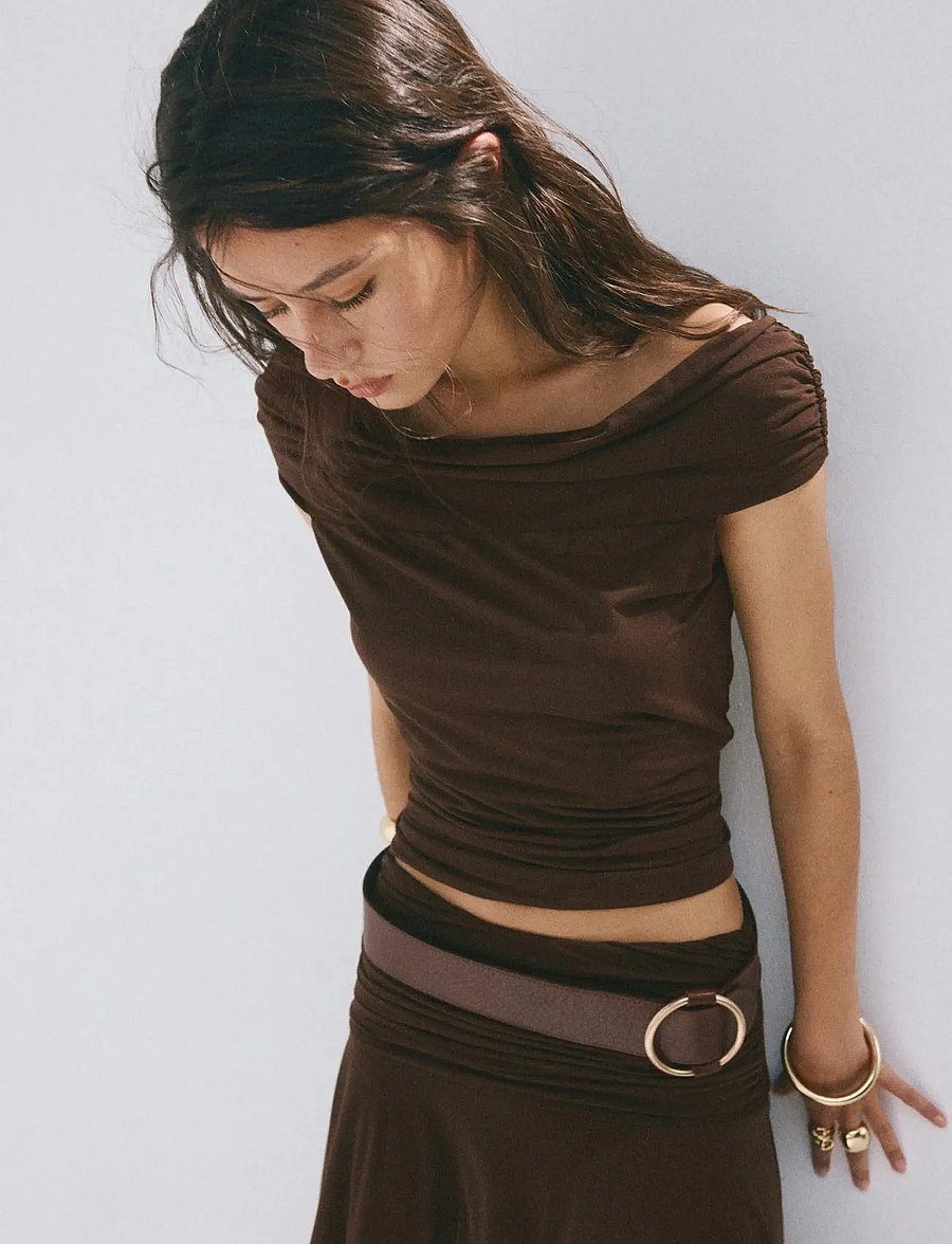 Mango - Off-shoulder top - linnen - brown - 0