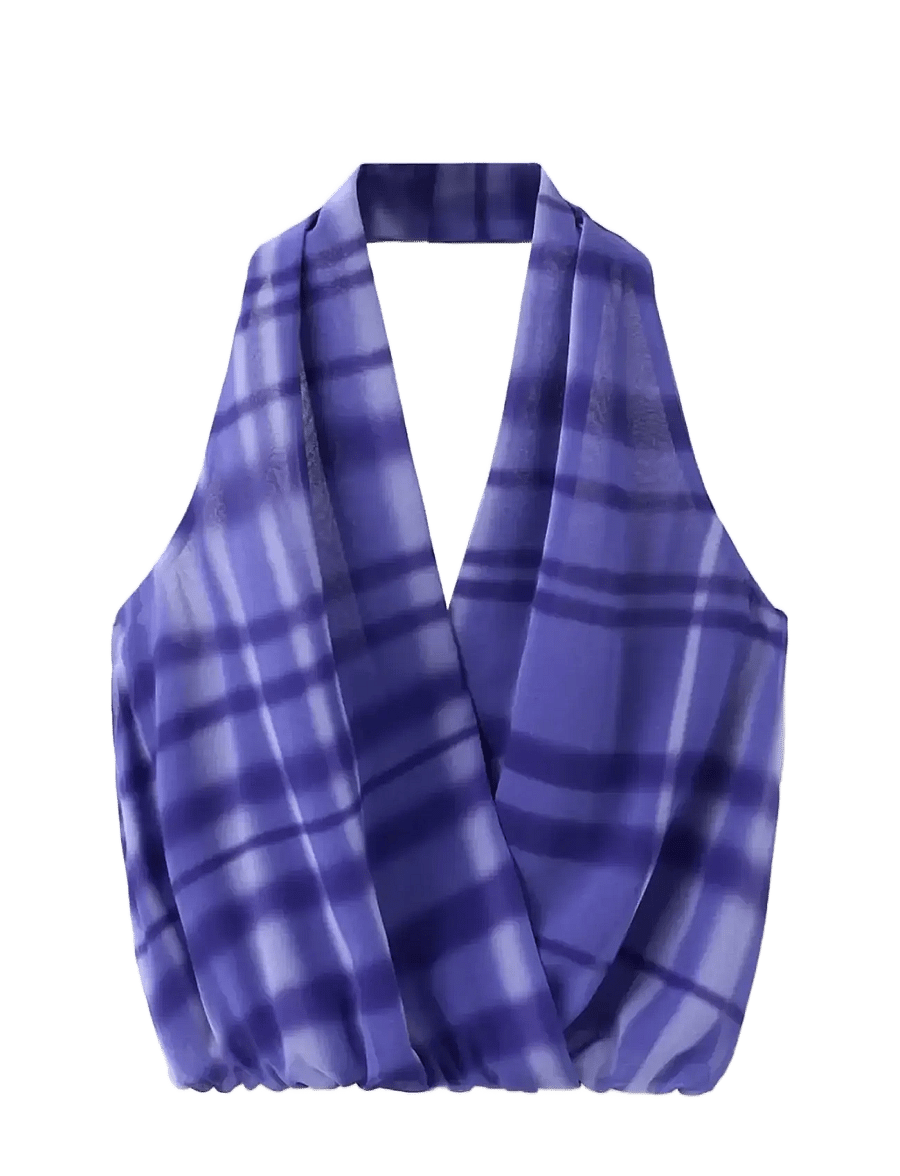 Mango - Halter-neck printed top - crop tops - medium blue - 1