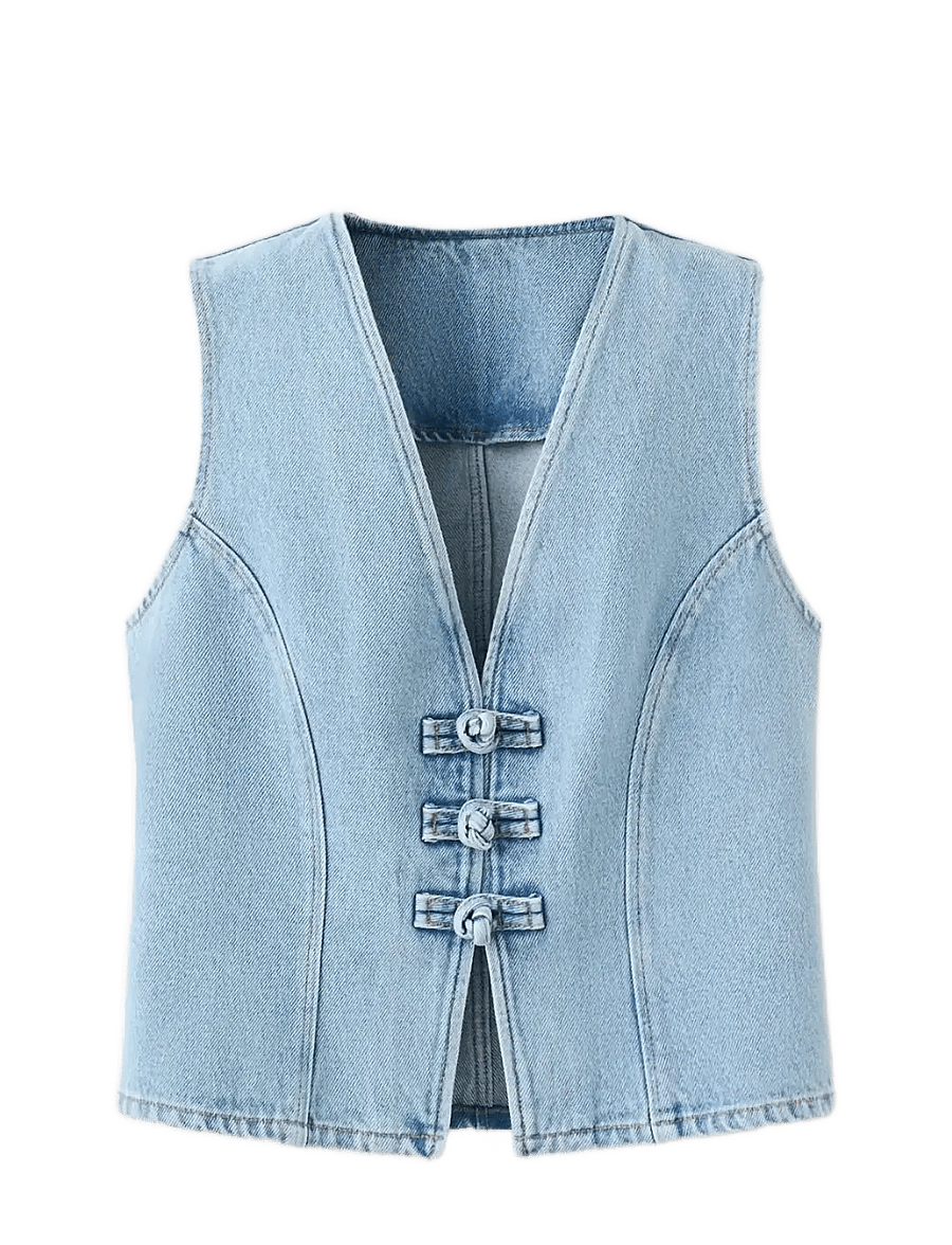 Mango - Toggle denim top with frogs - denimveste - open blue - 1