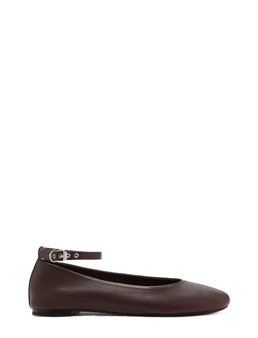 Mango - Leather ballerina flats with ankle strap - mode trends - dark brown - 0