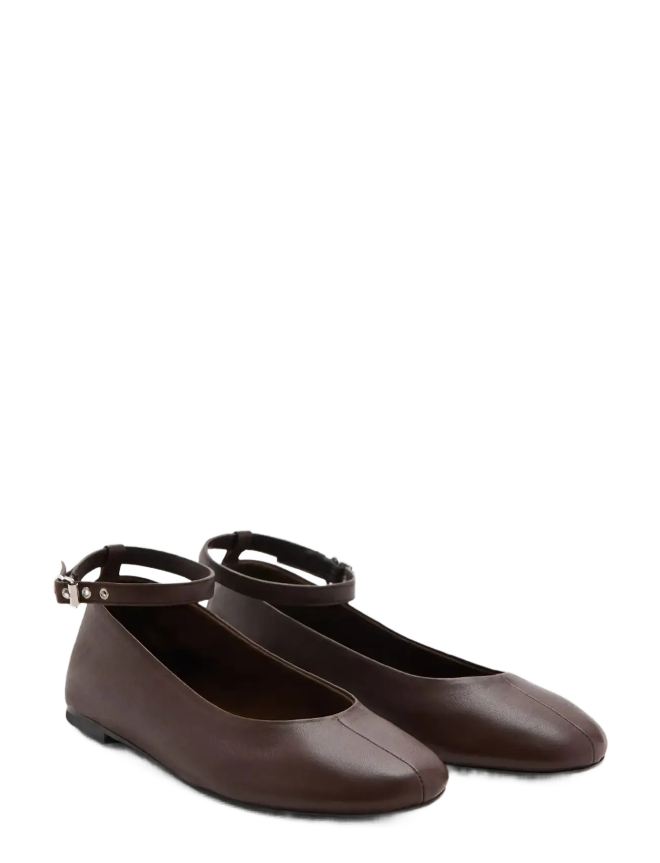 Mango - Leather ballerina flats with ankle strap - mode trends - dark brown - 1