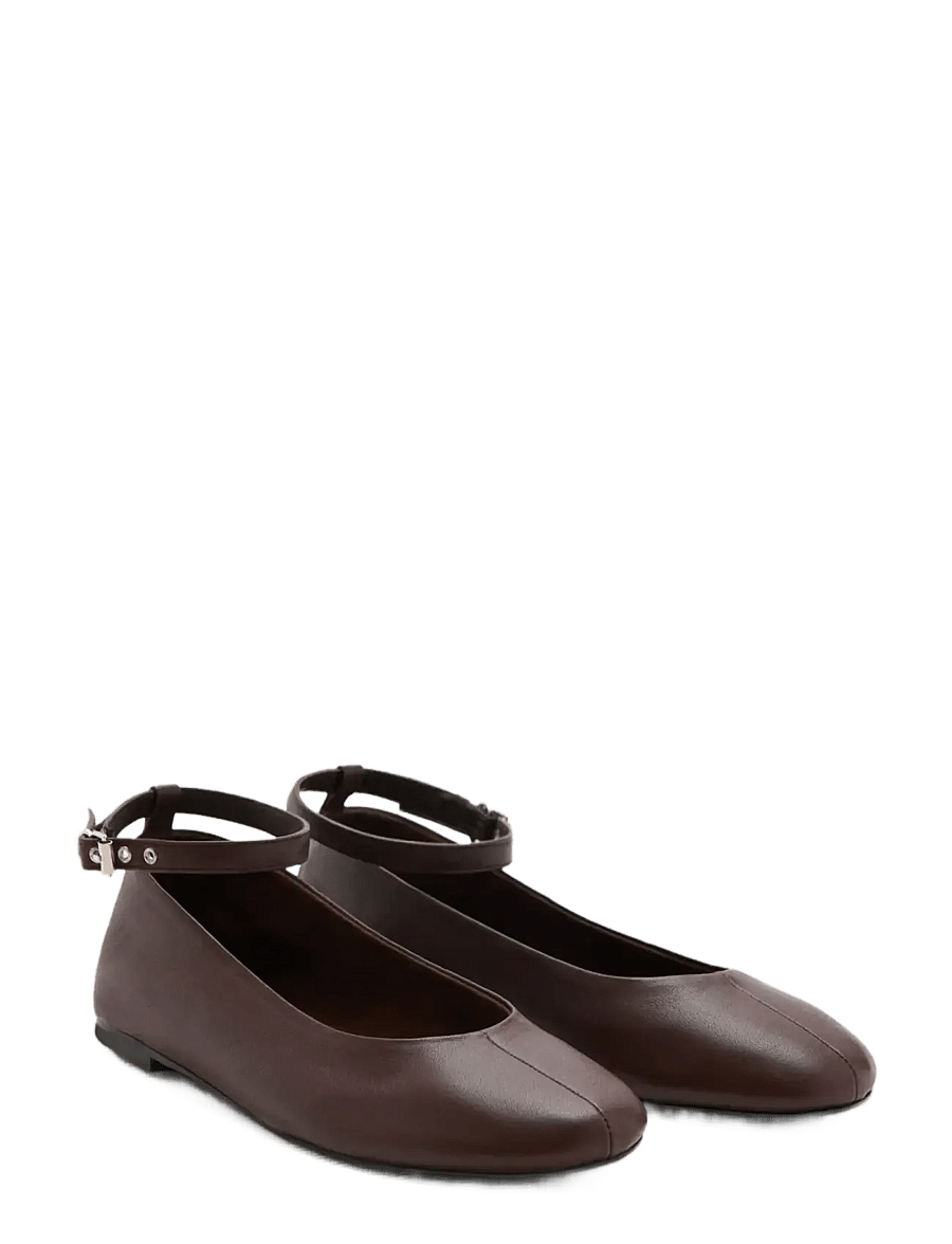 Mango - Leather ballerina flats with ankle strap - mode trends - dark brown - 1