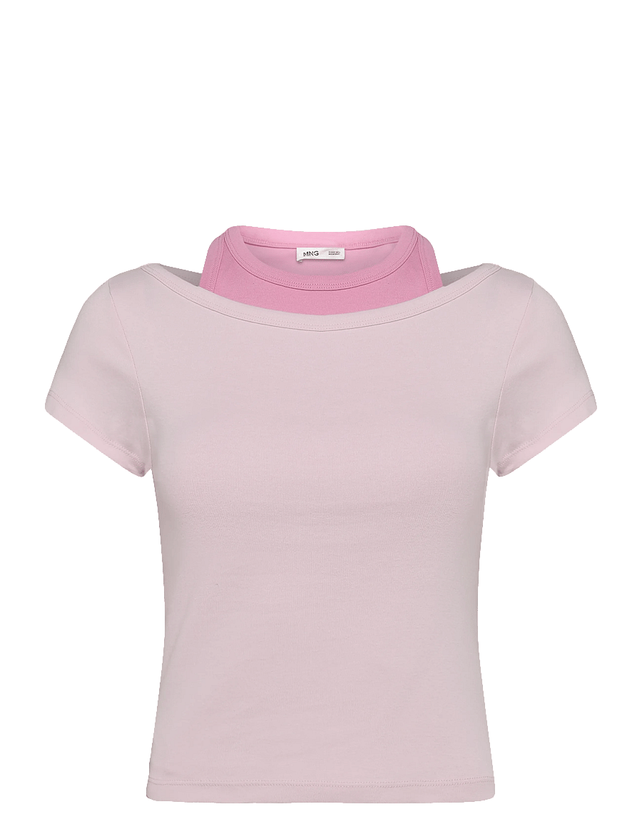 Mango - Two-tone contrast T-shirt - t-shirts - pink - 1