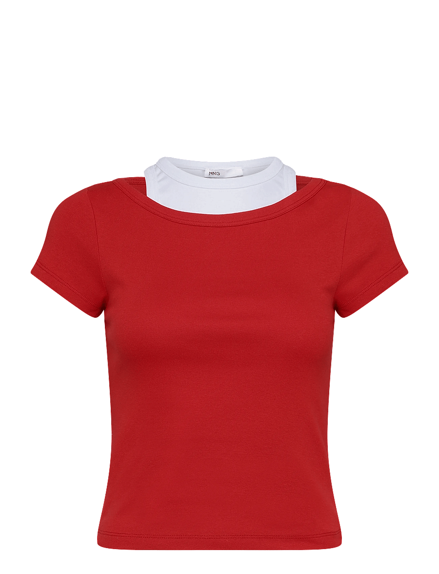 Mango - Two-tone contrast T-shirt - t-shirts - red - 1