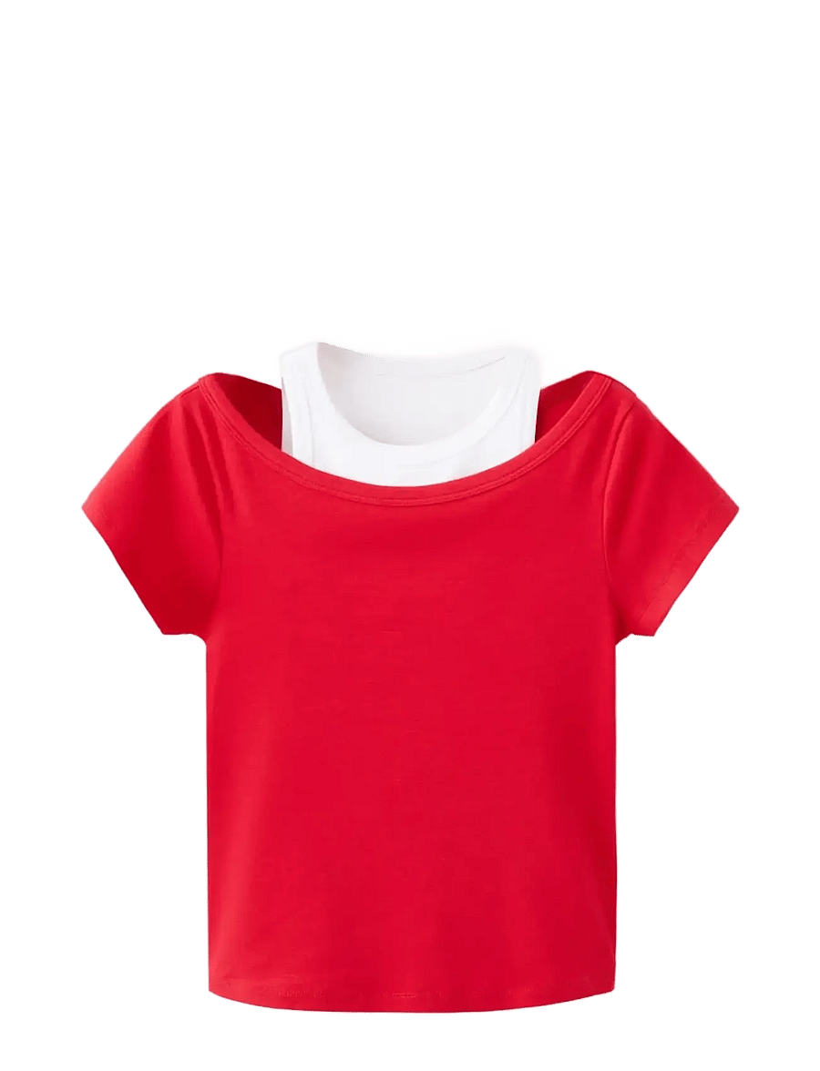 Mango - Two-tone contrast T-shirt - red - 1