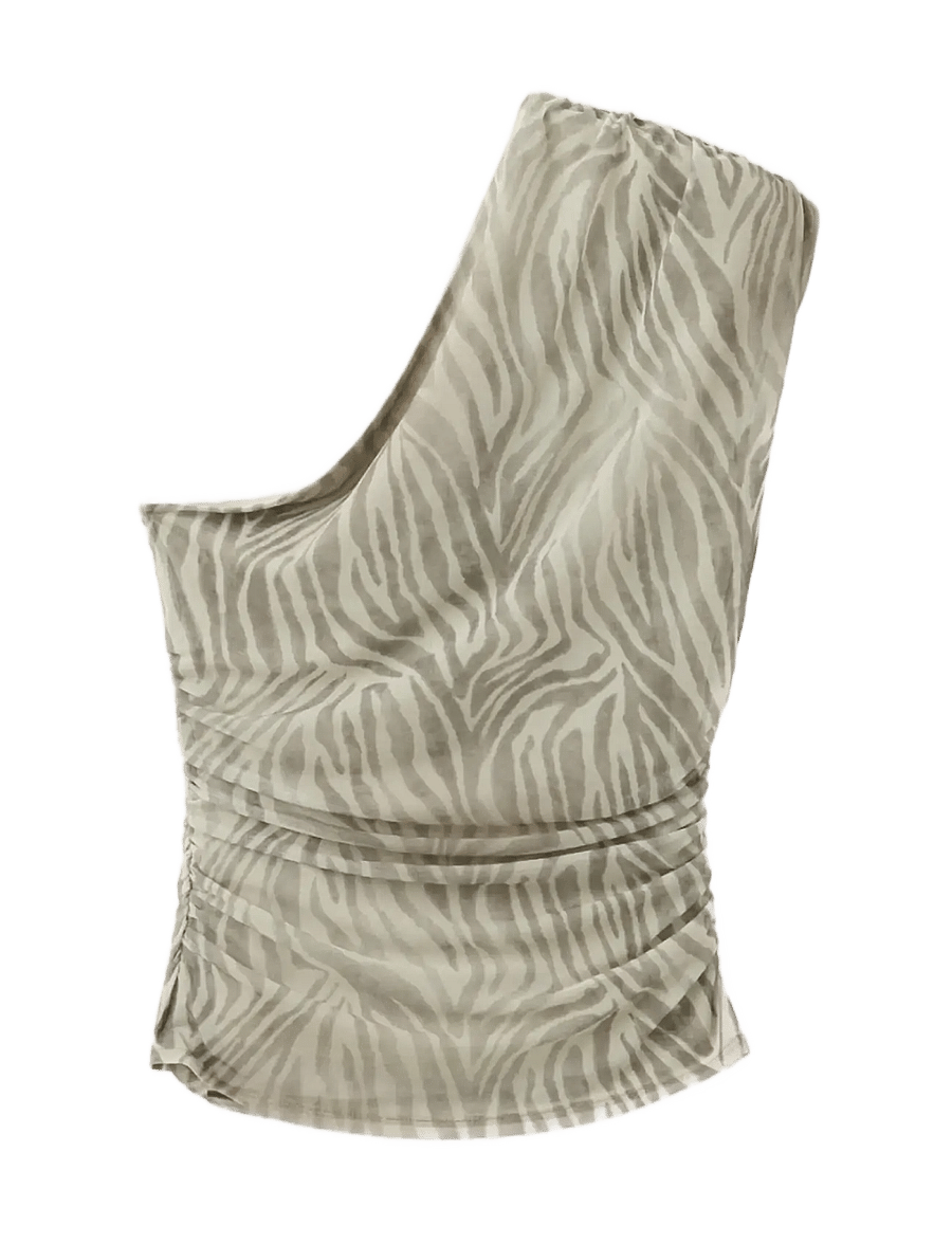 Mango - Asymmetrical animal-print top - linnen - lt pastel grey - 1