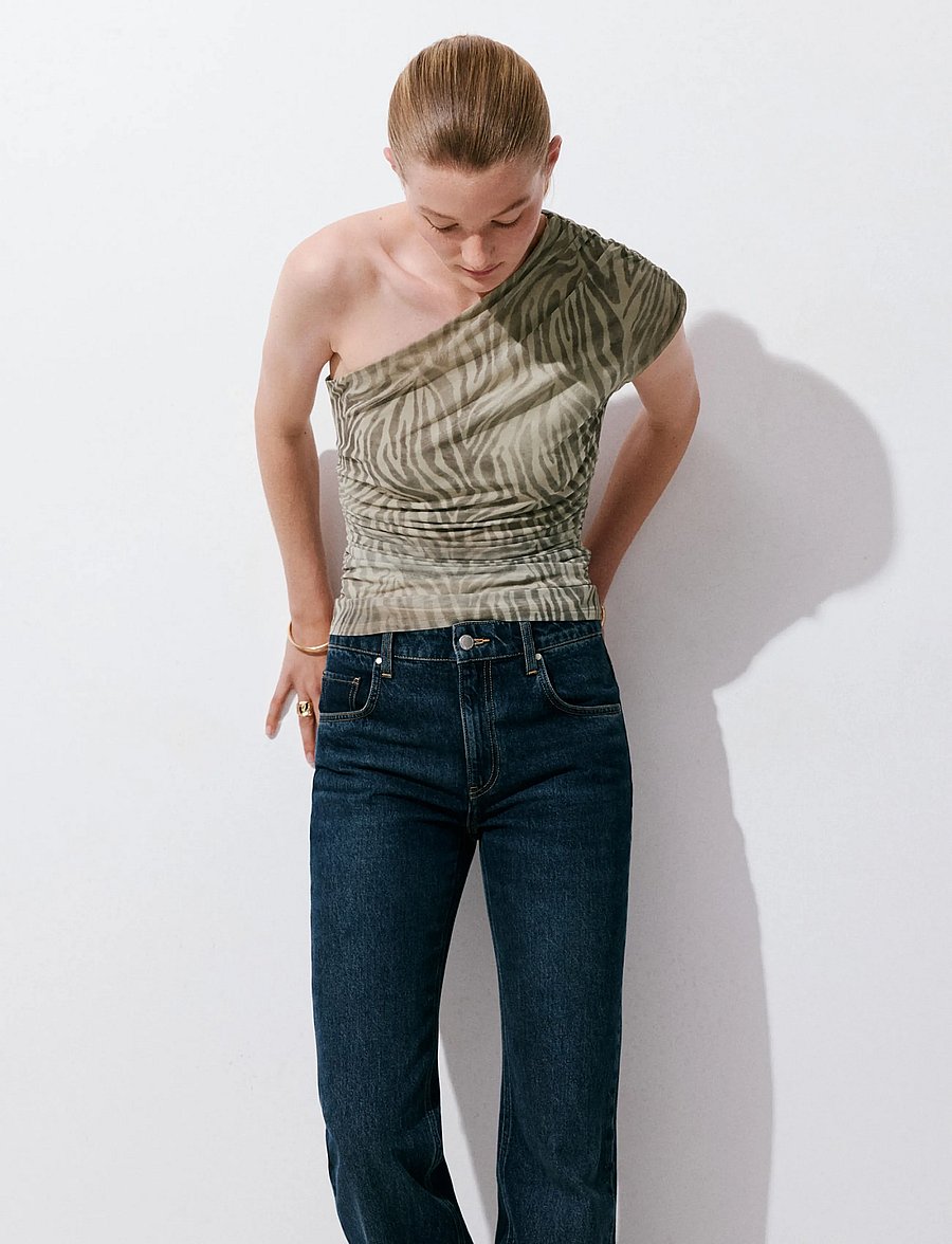 Mango - Asymmetrical animal-print top - linnen - lt pastel grey - 0
