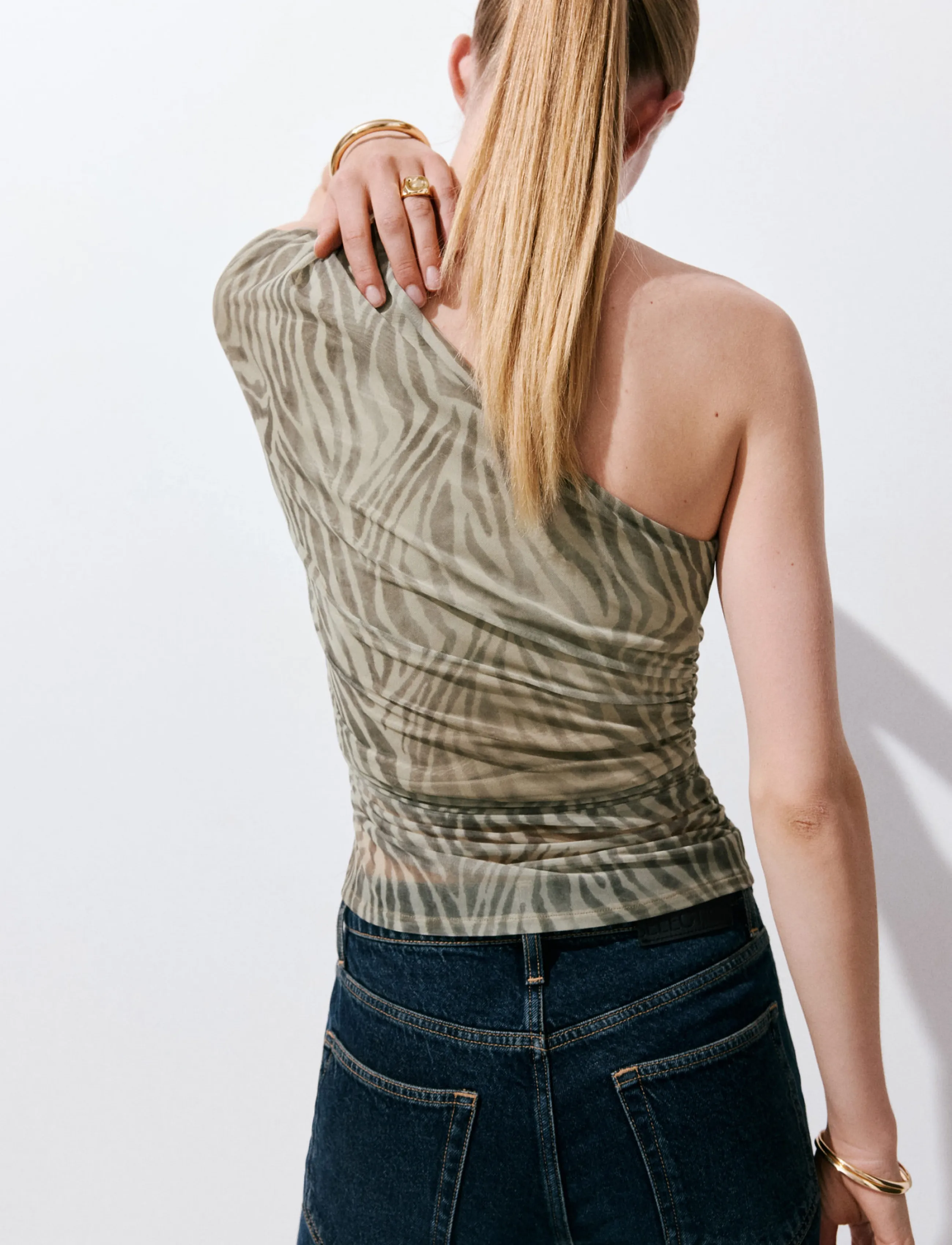 Mango - Asymmetrical animal-print top - lt pastel grey - 2