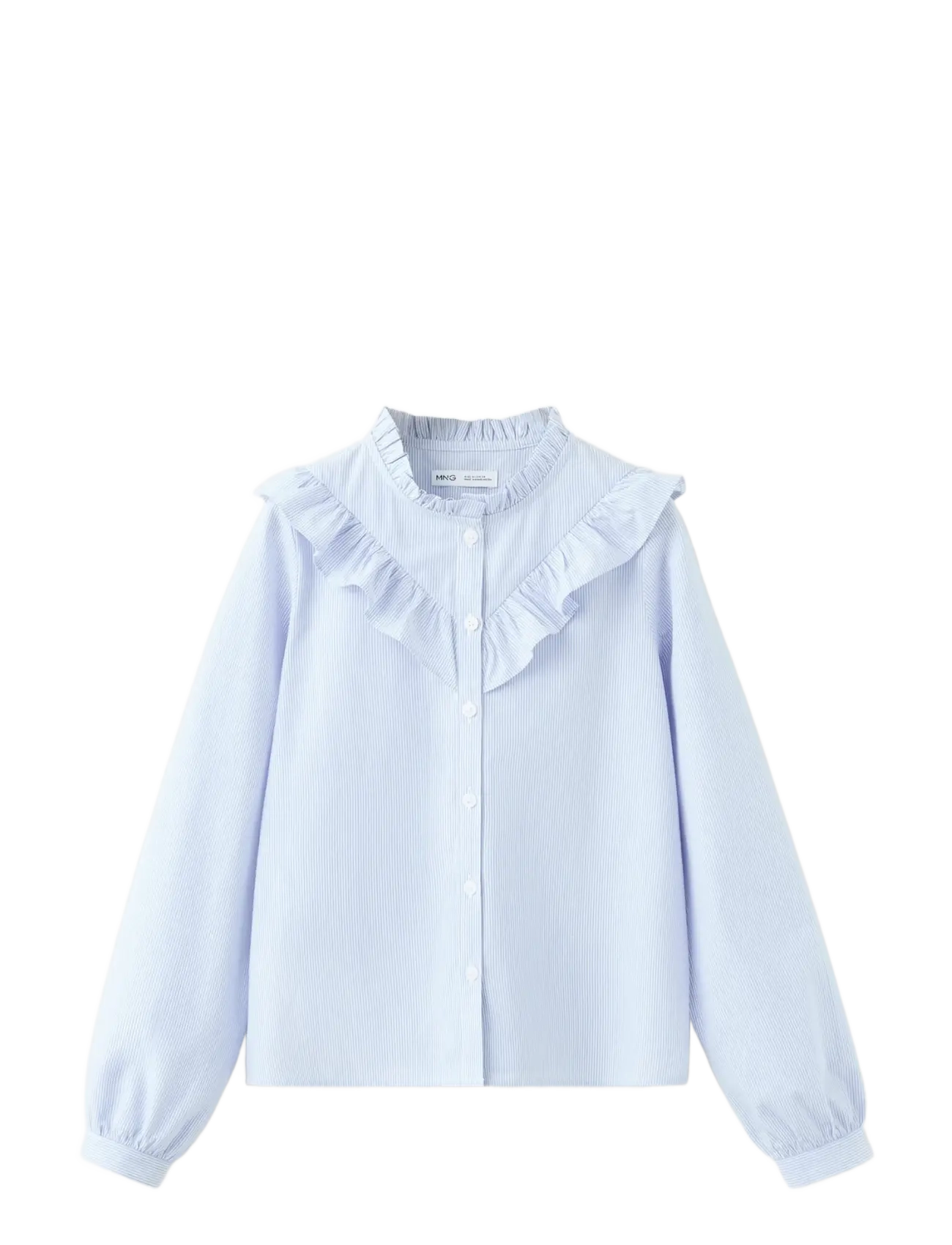 Mango Ruffled Cotton Shirt, 7, Shirts, Blau - Long-sleeved Kinder