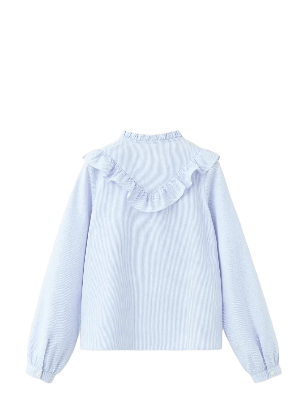 Mango - Ruffled cotton shirt - långärmade skjortor - medium blue - 1